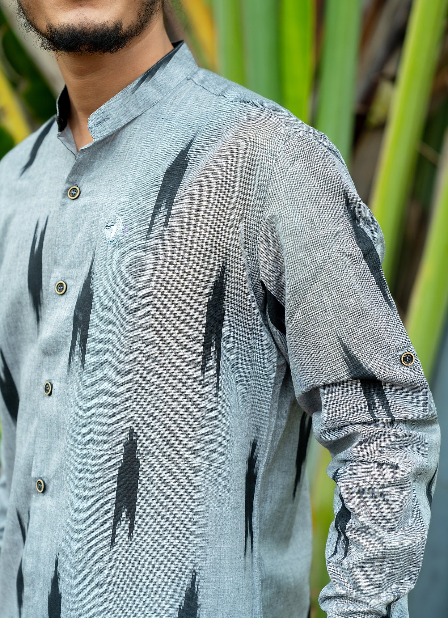 Eye-catching ikat design with Grey Dye Premium Organic Cotton