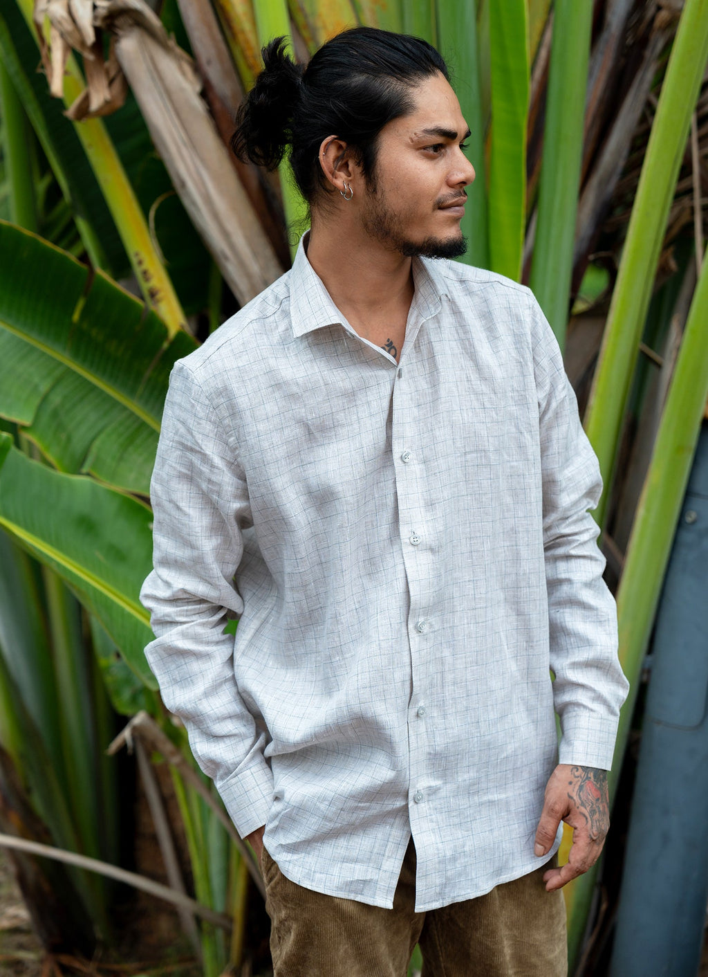 Ivory White Lined Airy Pure Linen Shirt