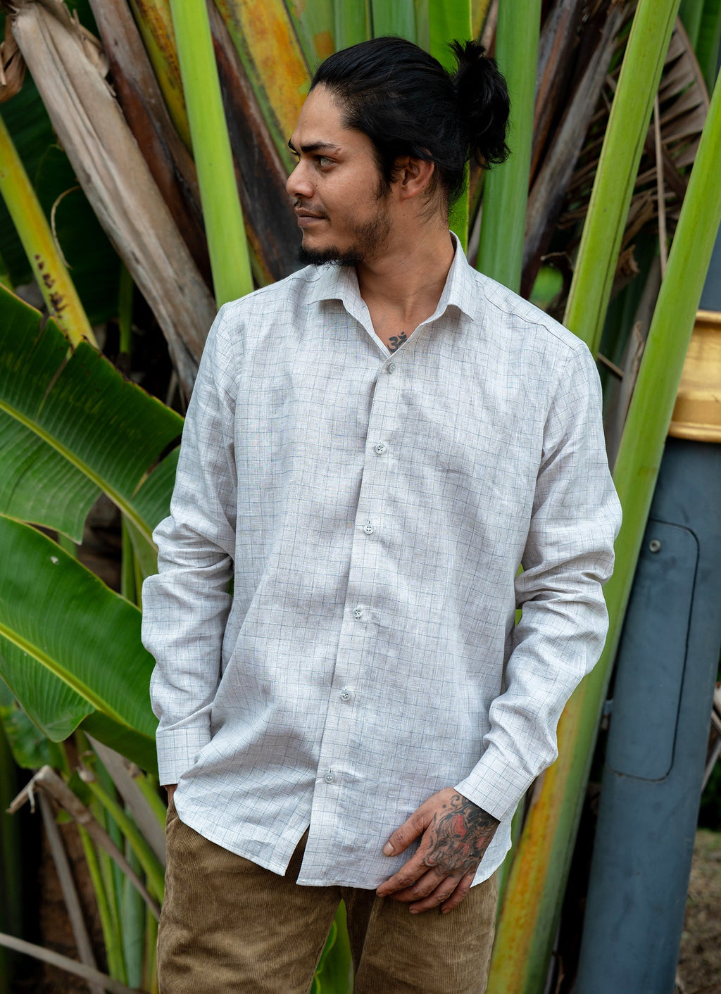 Ivory White Lined Airy Pure Linen Shirt