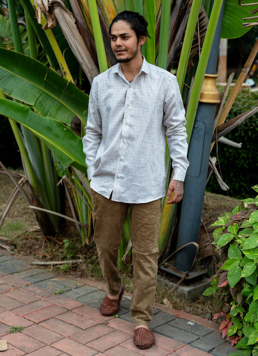 Ivory White Lined Airy Pure Linen Shirt