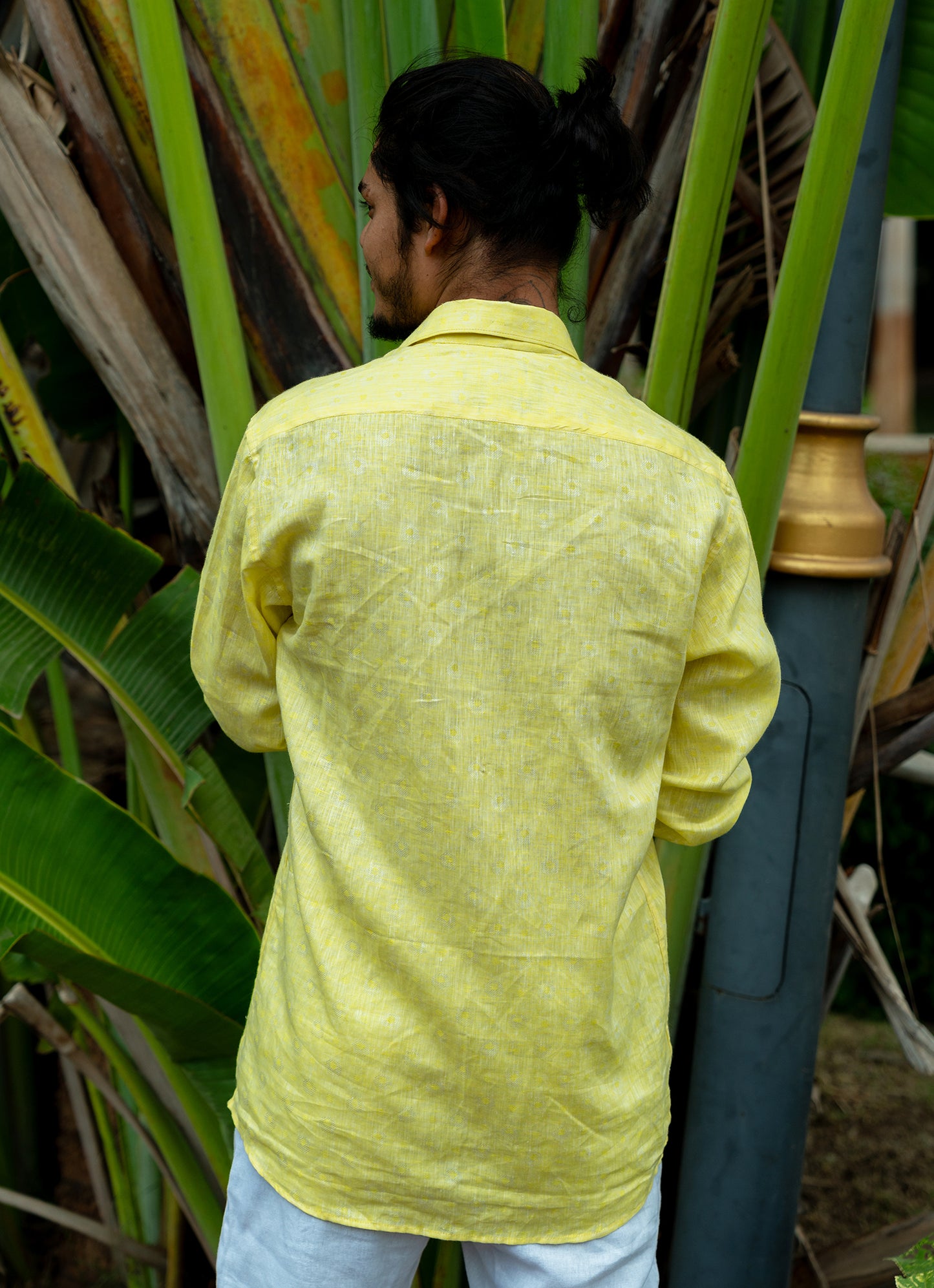 Lime Yellow Jacquard Textured Pure Linen Premium Shirt