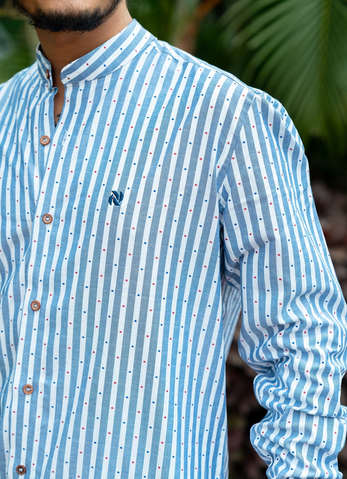 White Blue Striped Dotted Textured Organic Cotton Premium Shirt