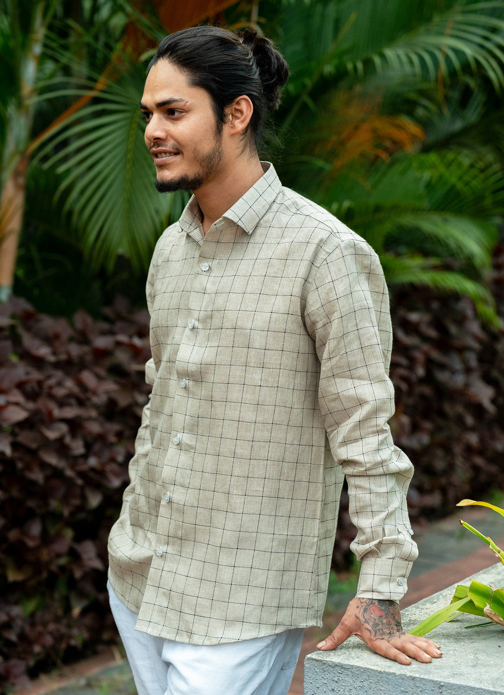 Creamy Grey Checked Pure Line Premium Shirt