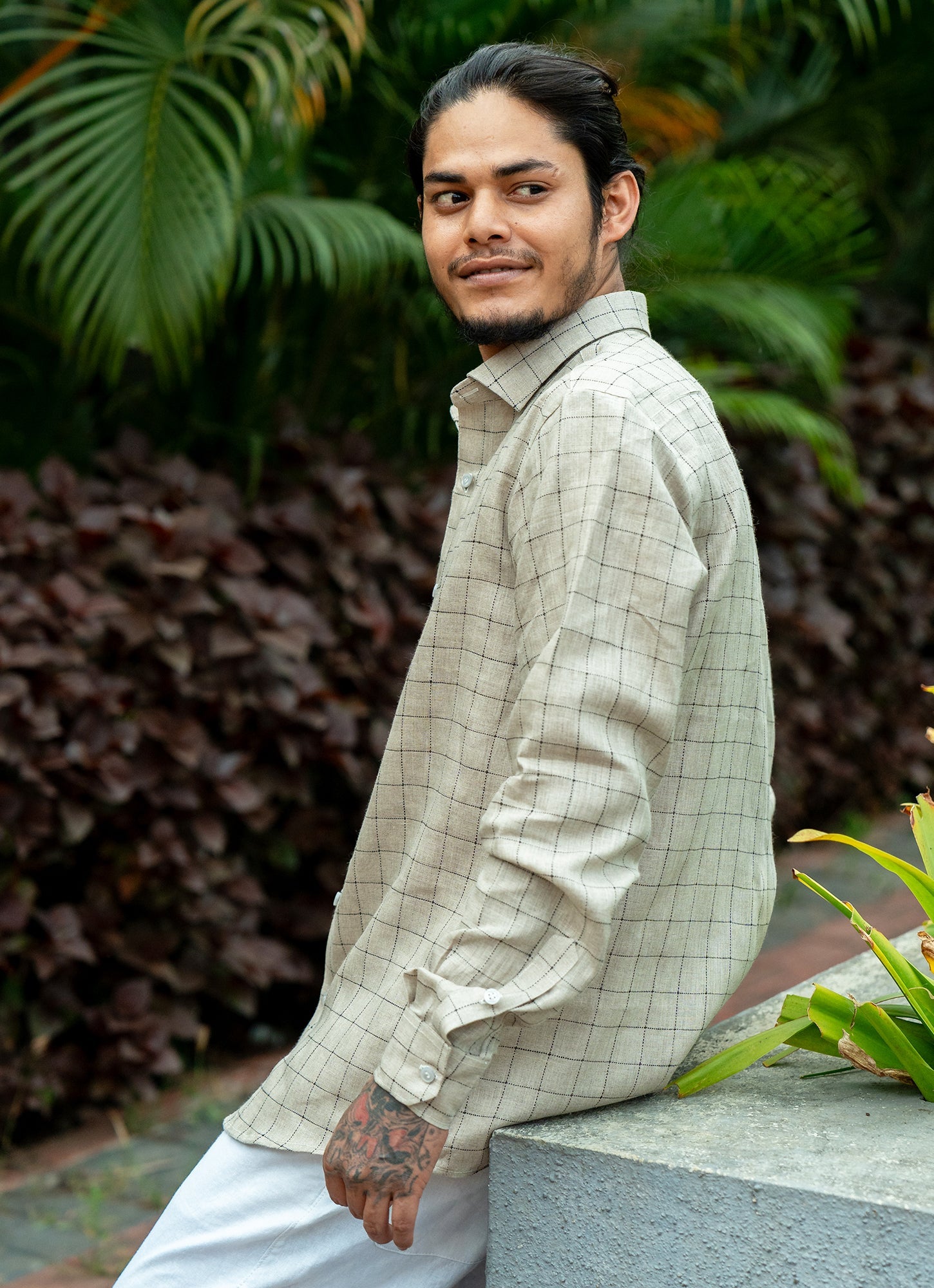 Creamy Grey Checked Pure Line Premium Shirt