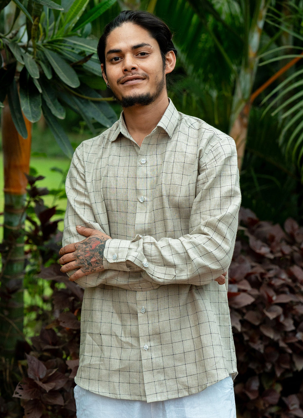 Creamy Grey Checked Pure Line Premium Shirt