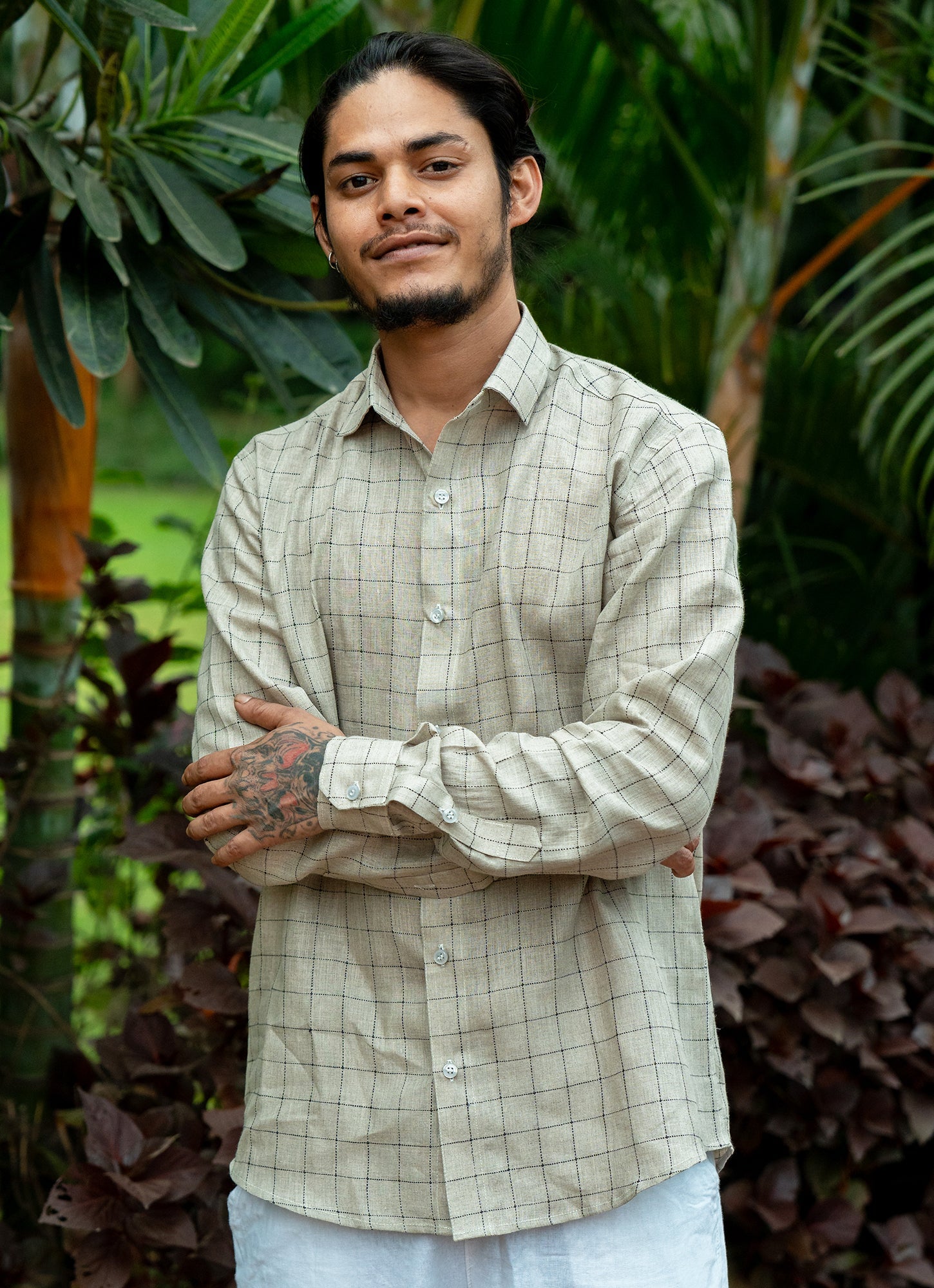 Creamy Grey Checked Pure Line Premium Shirt