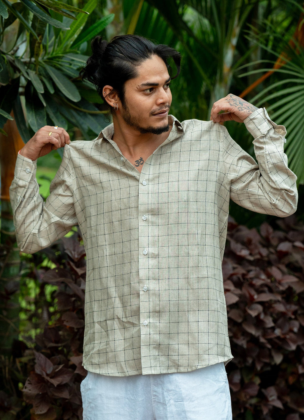 Creamy Grey Checked Pure Line Premium Shirt