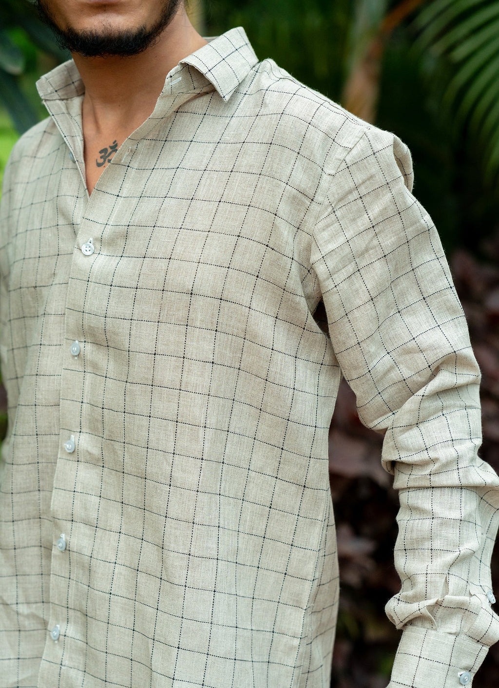 Creamy Grey Checked Pure Line Premium Shirt