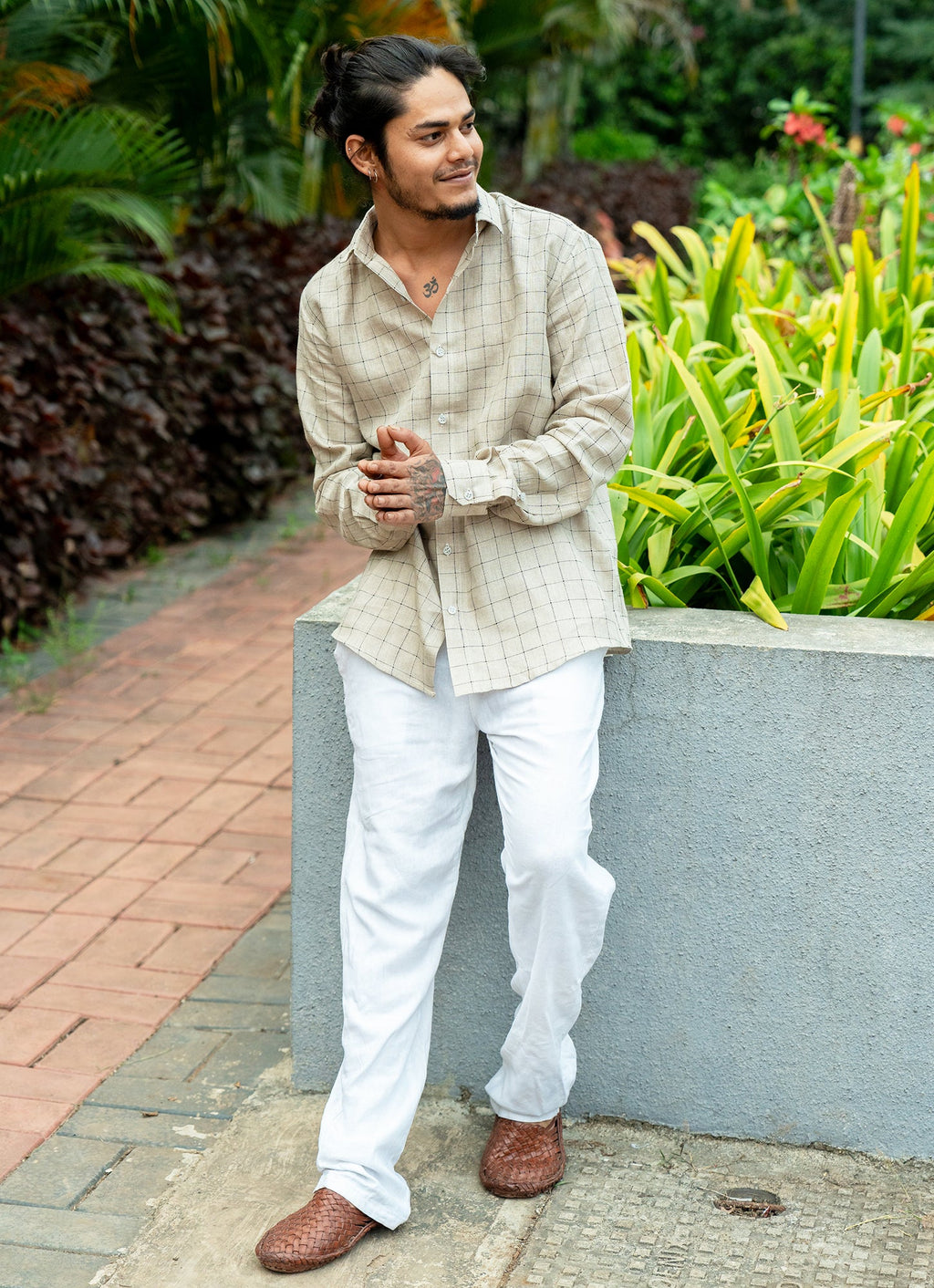 Creamy Grey Checked Pure Line Premium Shirt