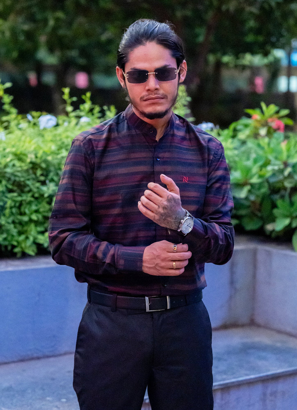 Geometry Carmine Red Premium Cotton Shirt