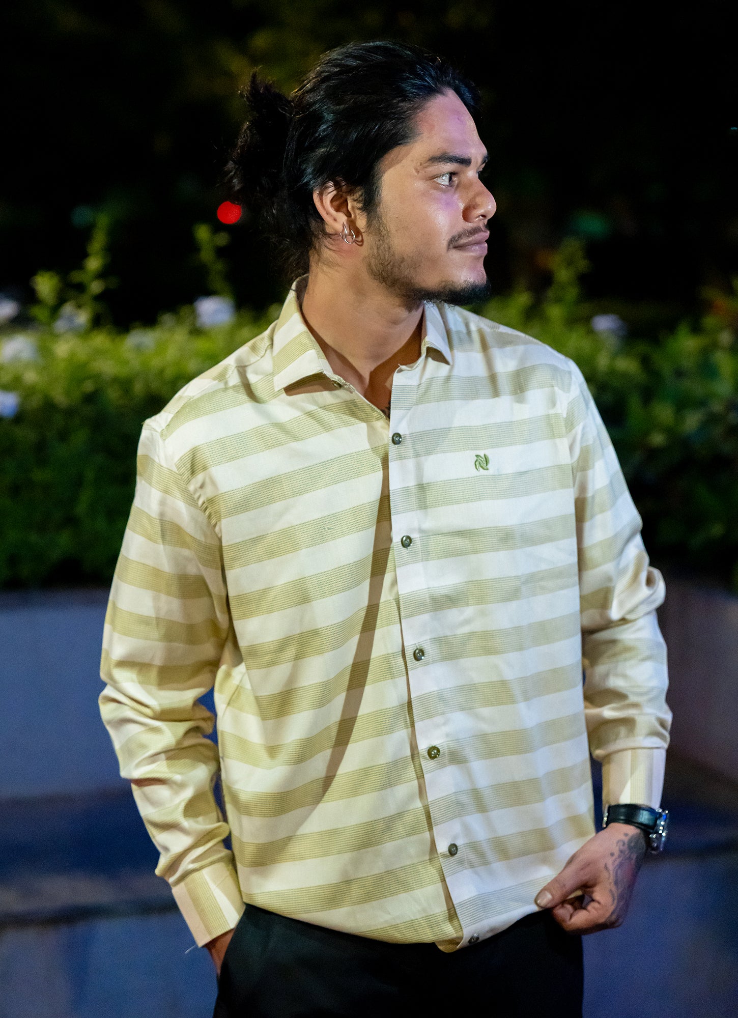Creamy Pista Striped Organic Cotton Premium Shirt