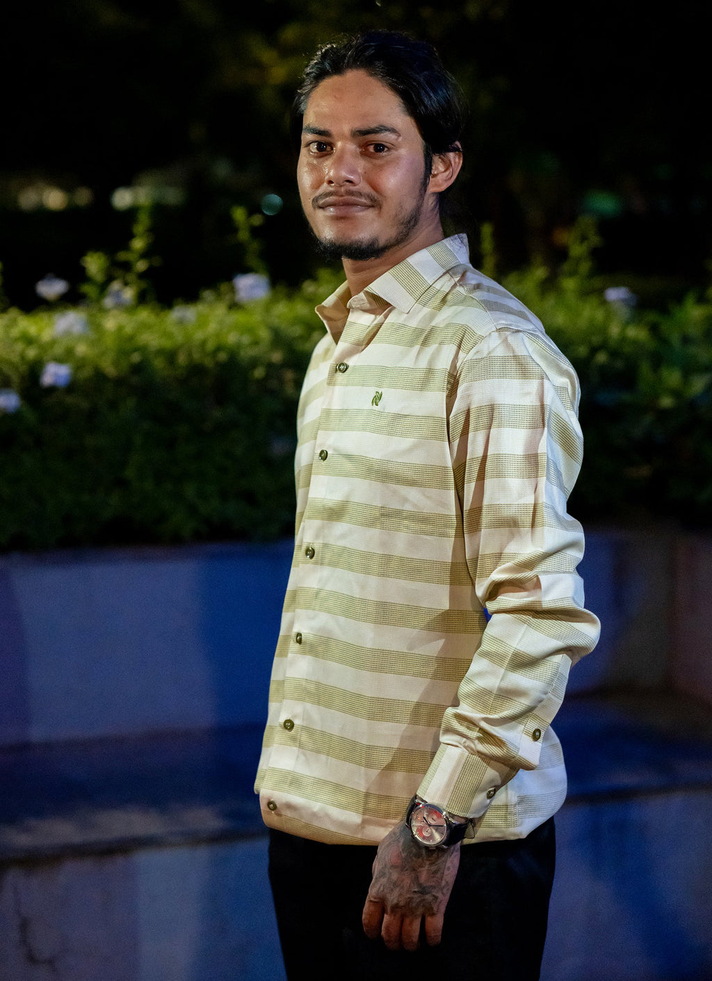 Creamy Pista Striped Organic Cotton Premium Shirt