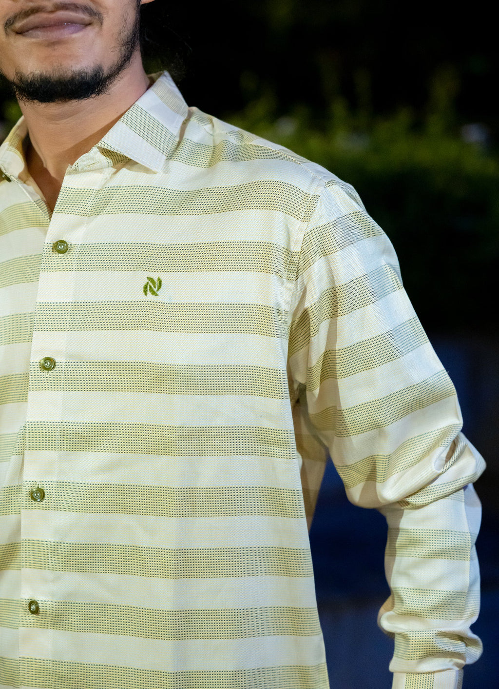 Creamy Pista Striped Organic Cotton Premium Shirt