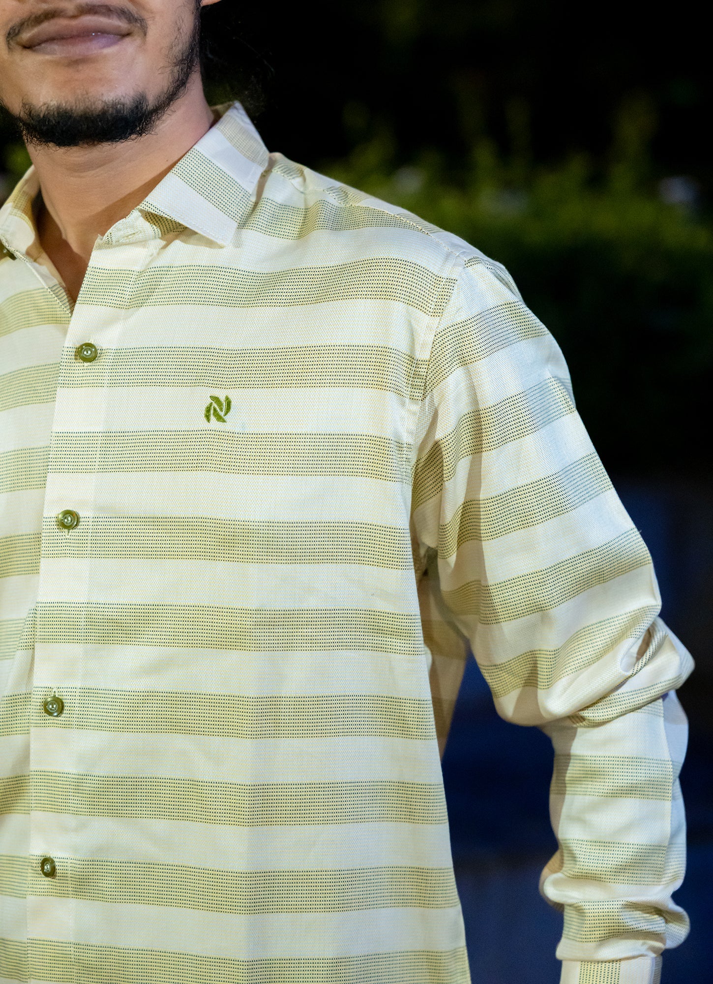 Creamy Pista Striped Organic Cotton Premium Shirt