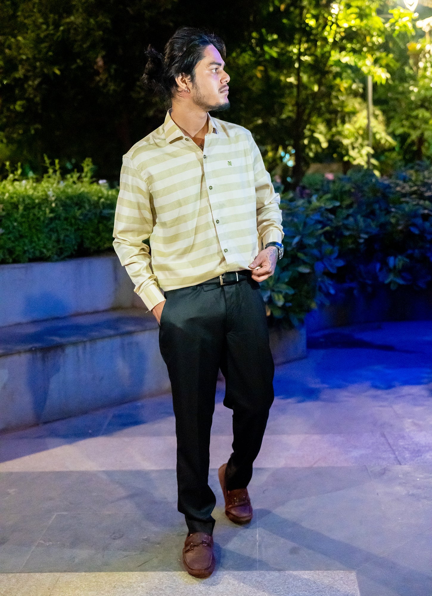 Creamy Pista Striped Organic Cotton Premium Shirt