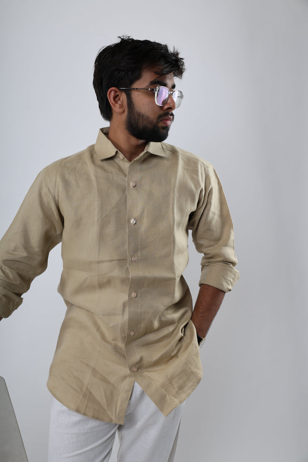 Beige premium linen shirt.