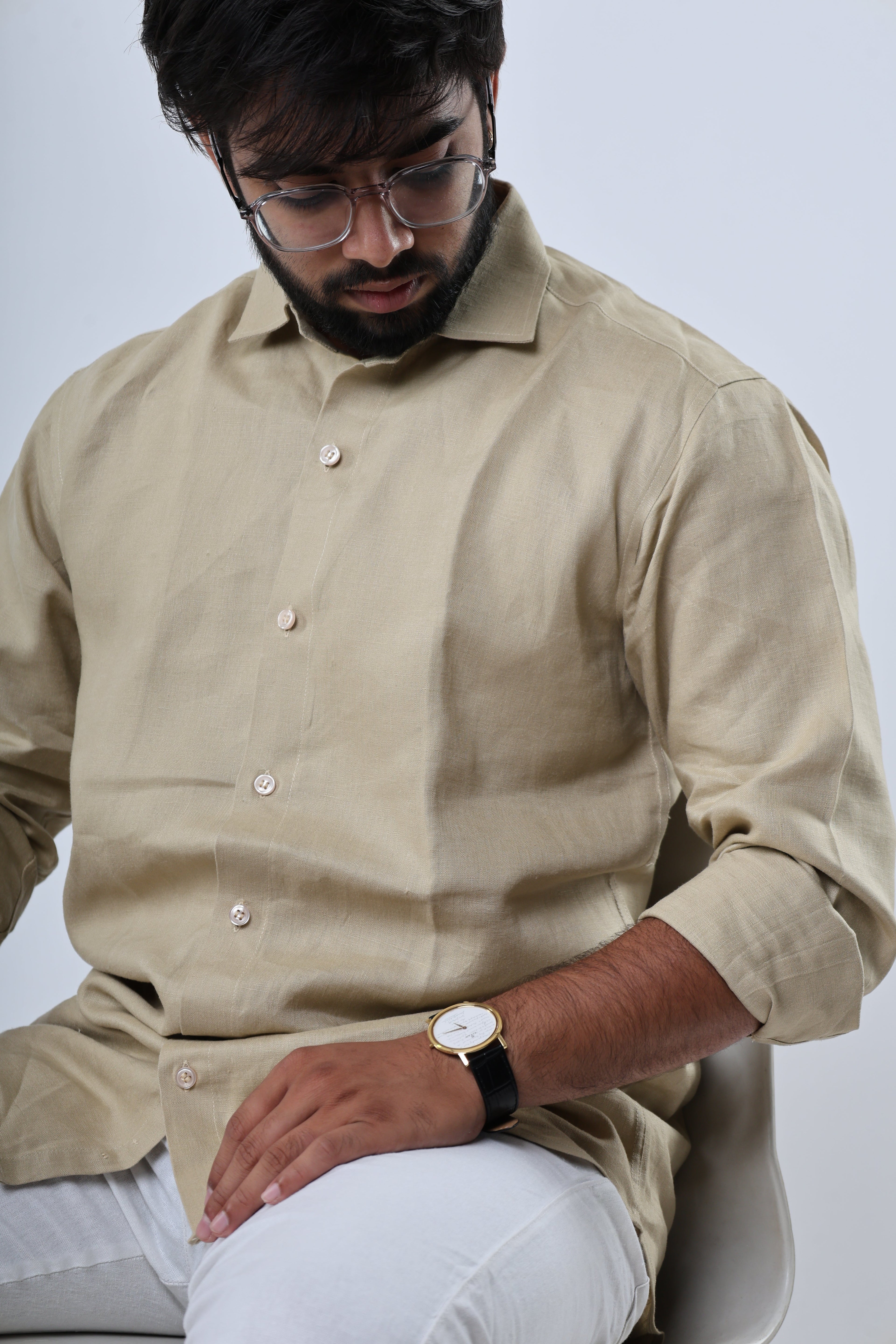 Beige premium linen shirt.