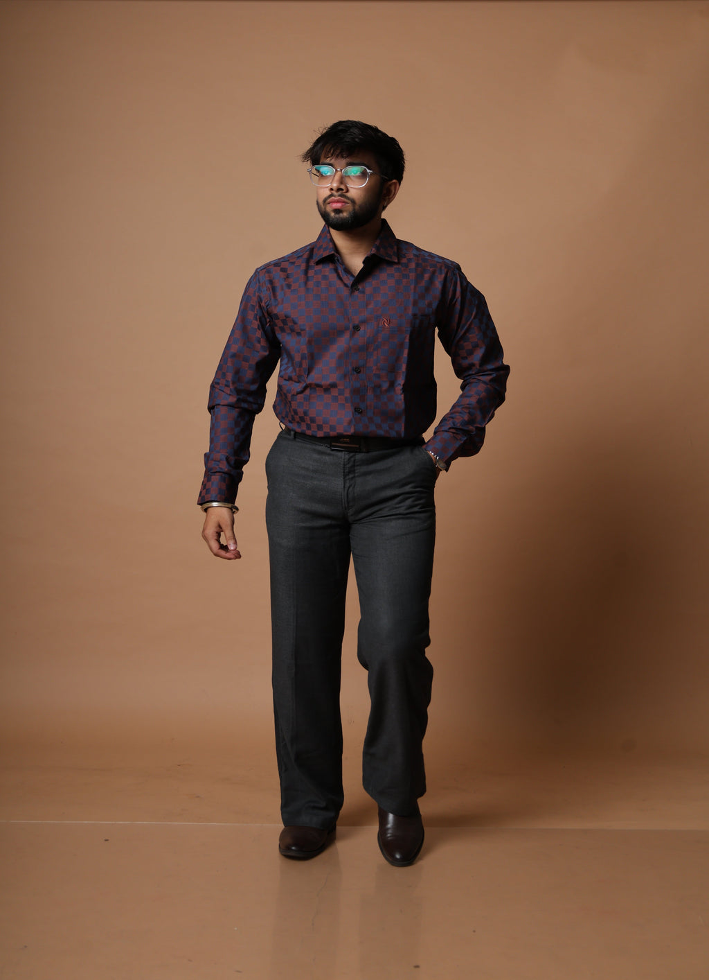 Deep Navy Blue Maroon Checkered Shirt