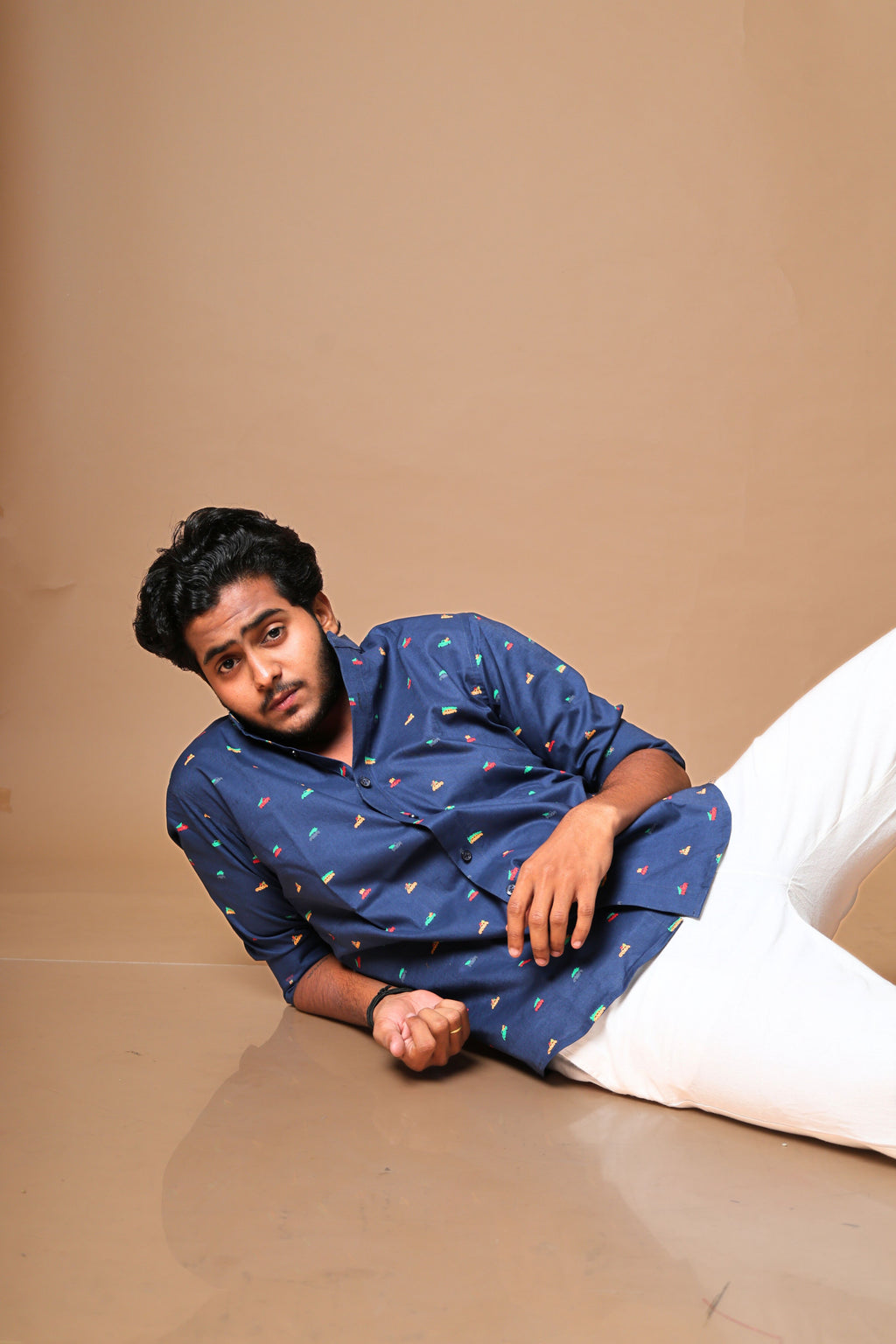 Casual Blue Vehicle Printed Shirt