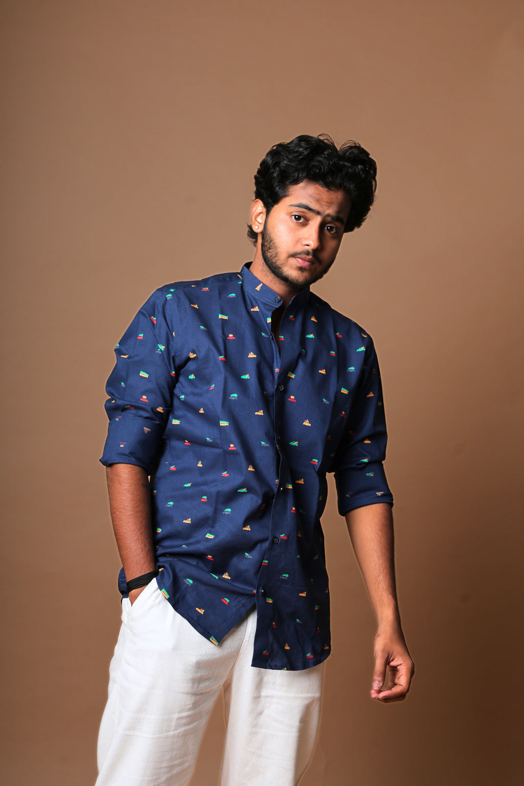 Casual Blue Vehicle Printed Shirt