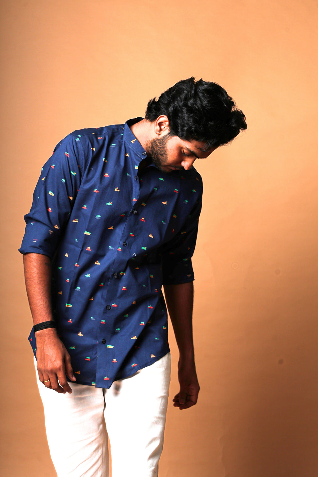 Casual Blue Vehicle Printed Shirt