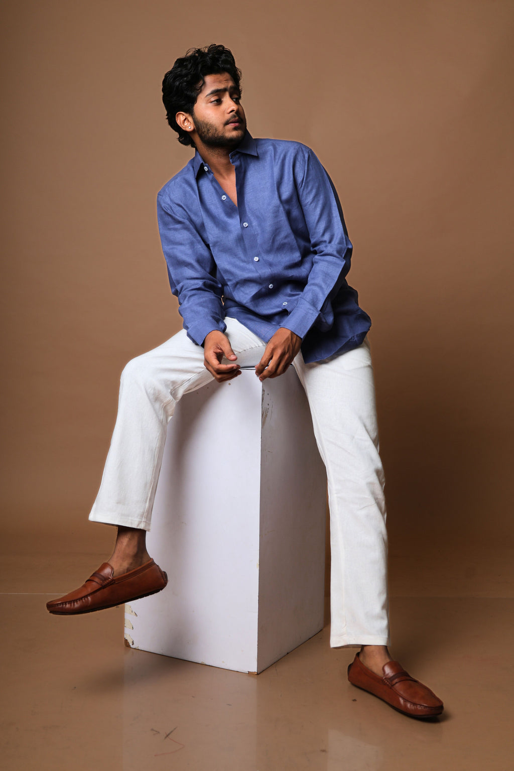Denim Blue Pure Linen Shirt