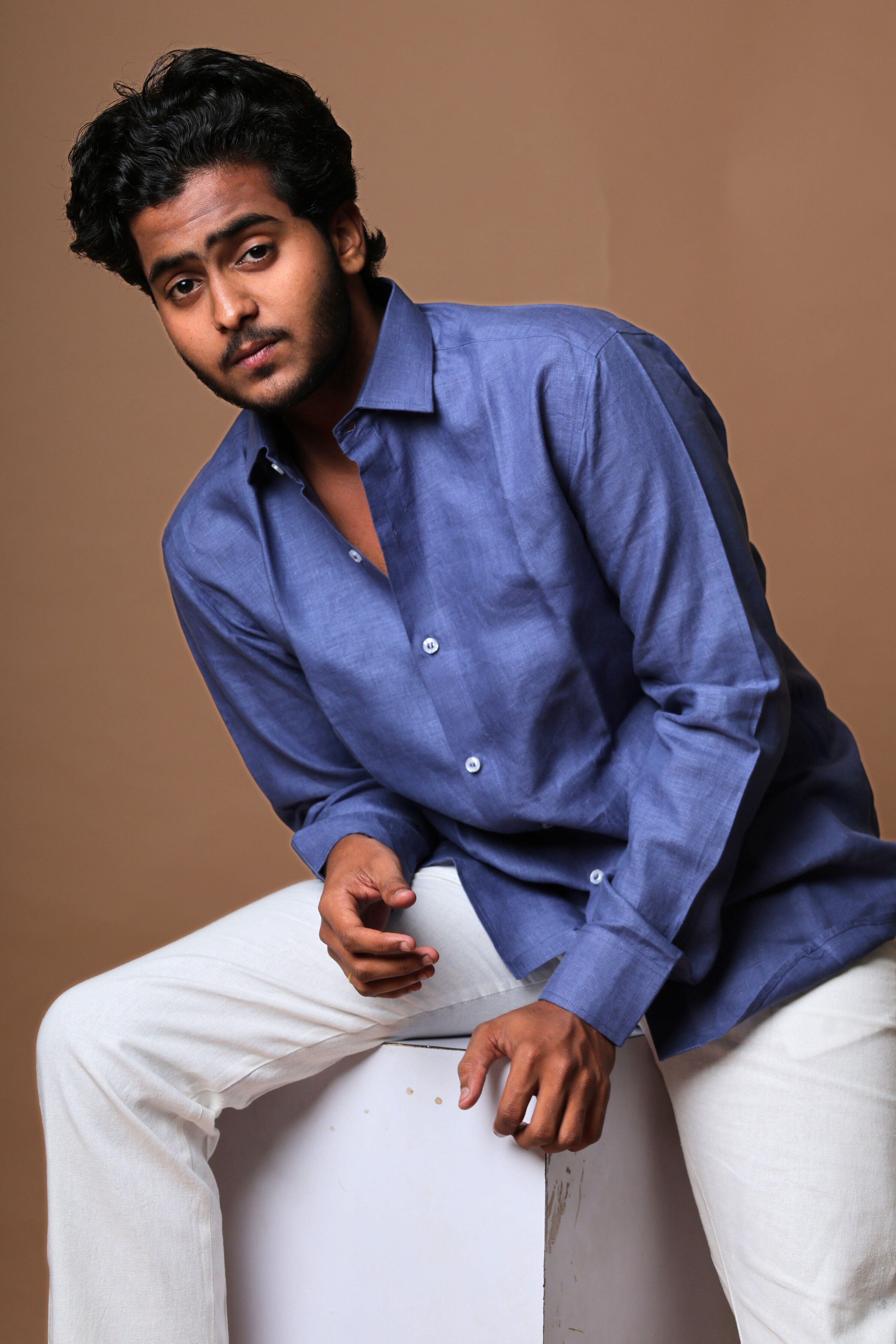 Denim Blue Pure Linen Shirt