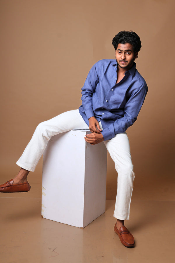 Denim Blue Pure Linen Shirt