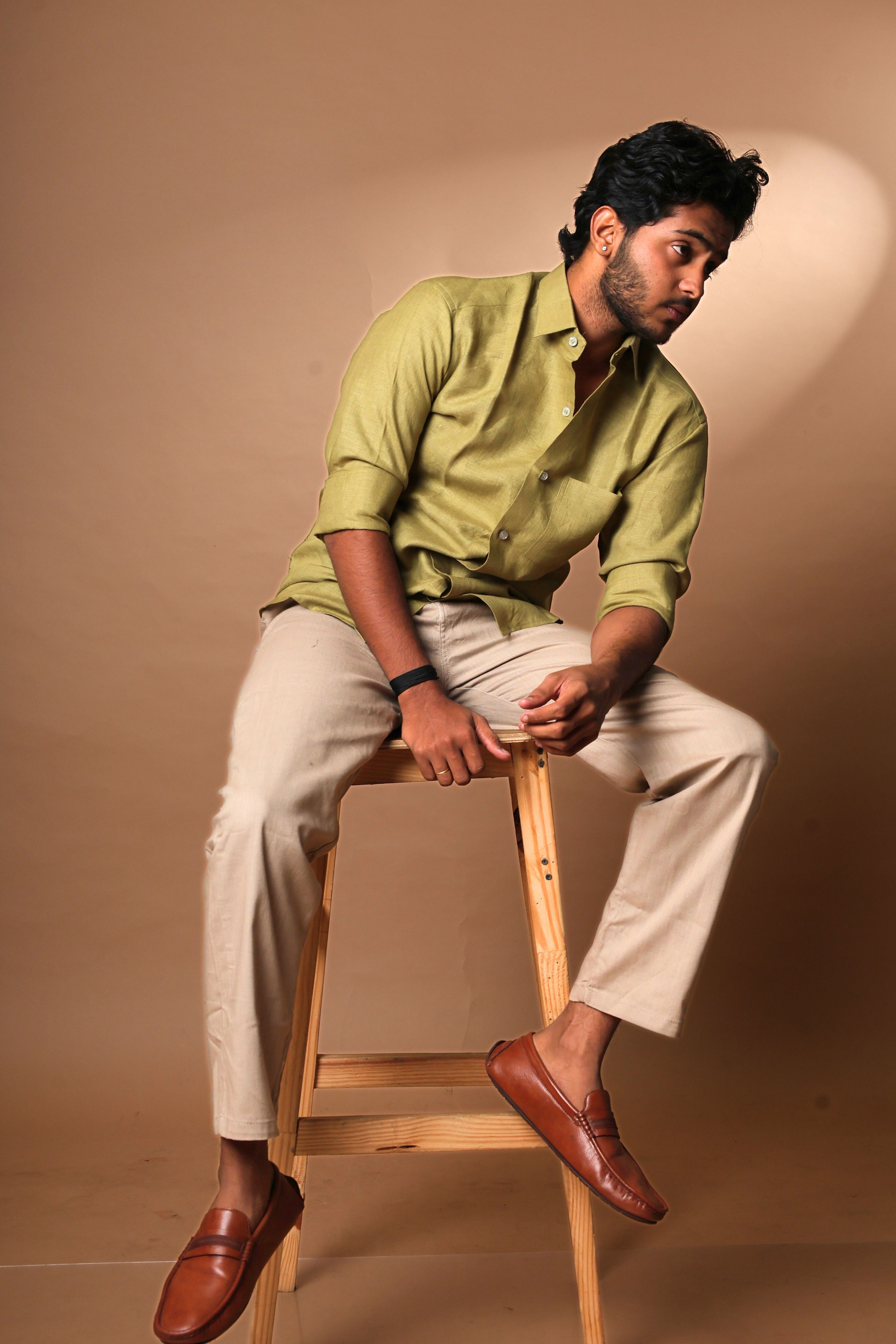Light Olive Green Premium Linen Shirt