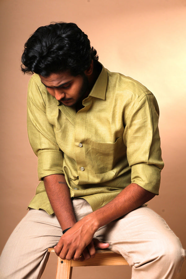 Light Olive Green Premium Linen Shirt