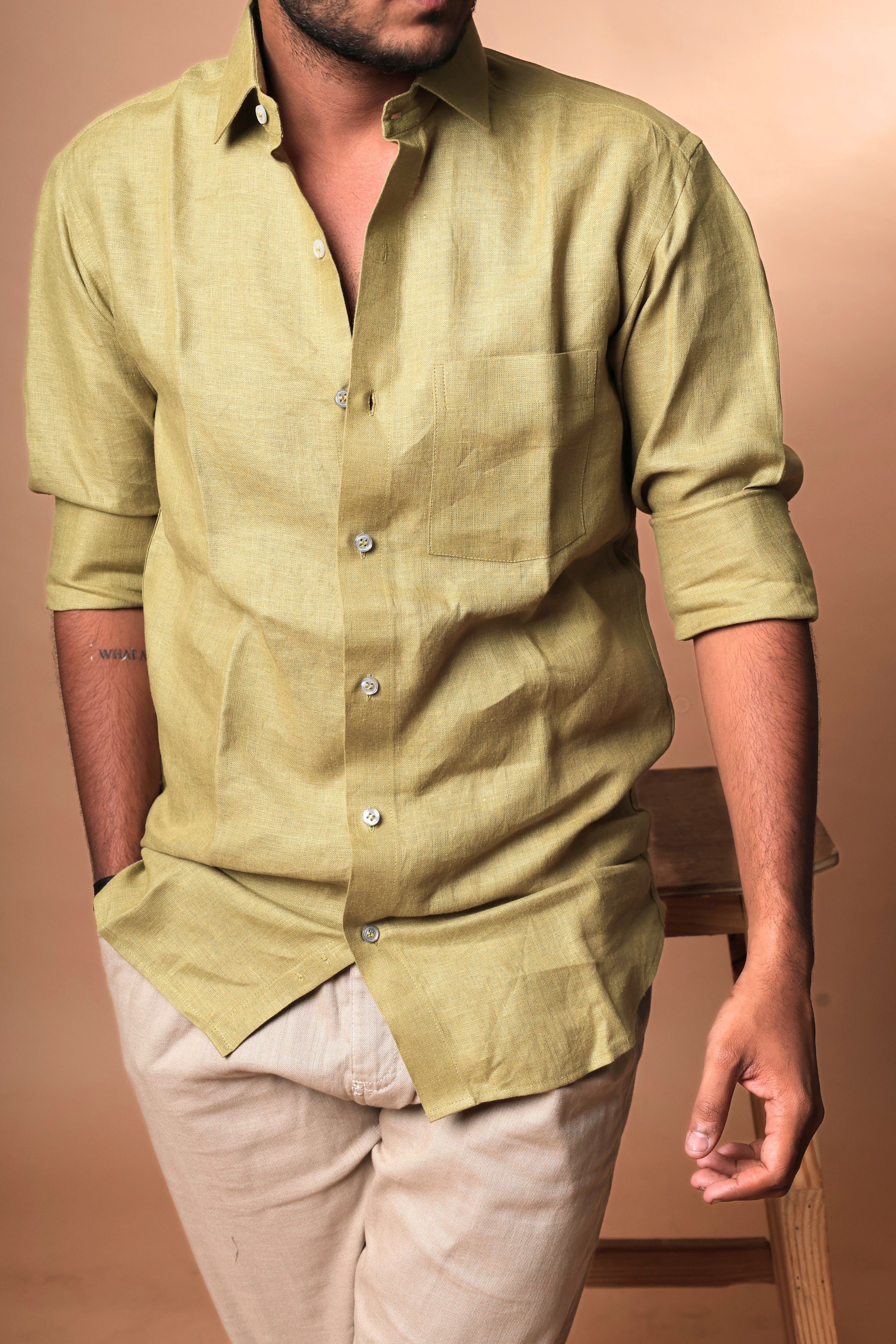 Light Olive Green Premium Linen Shirt