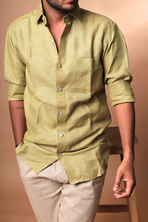 Light Olive Green Premium Linen Shirt