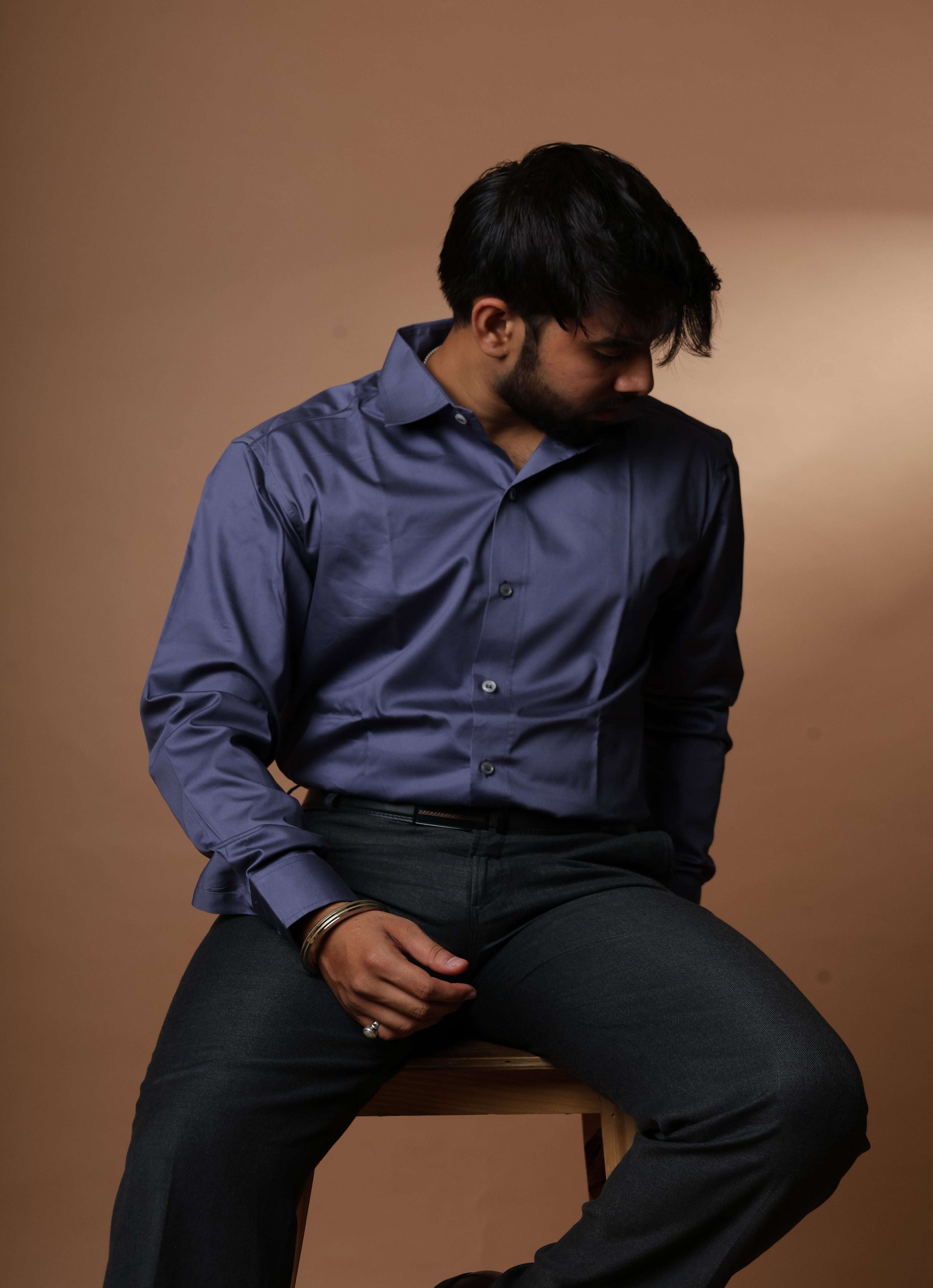 Solid Slate Blue Giza Cotton Shirt