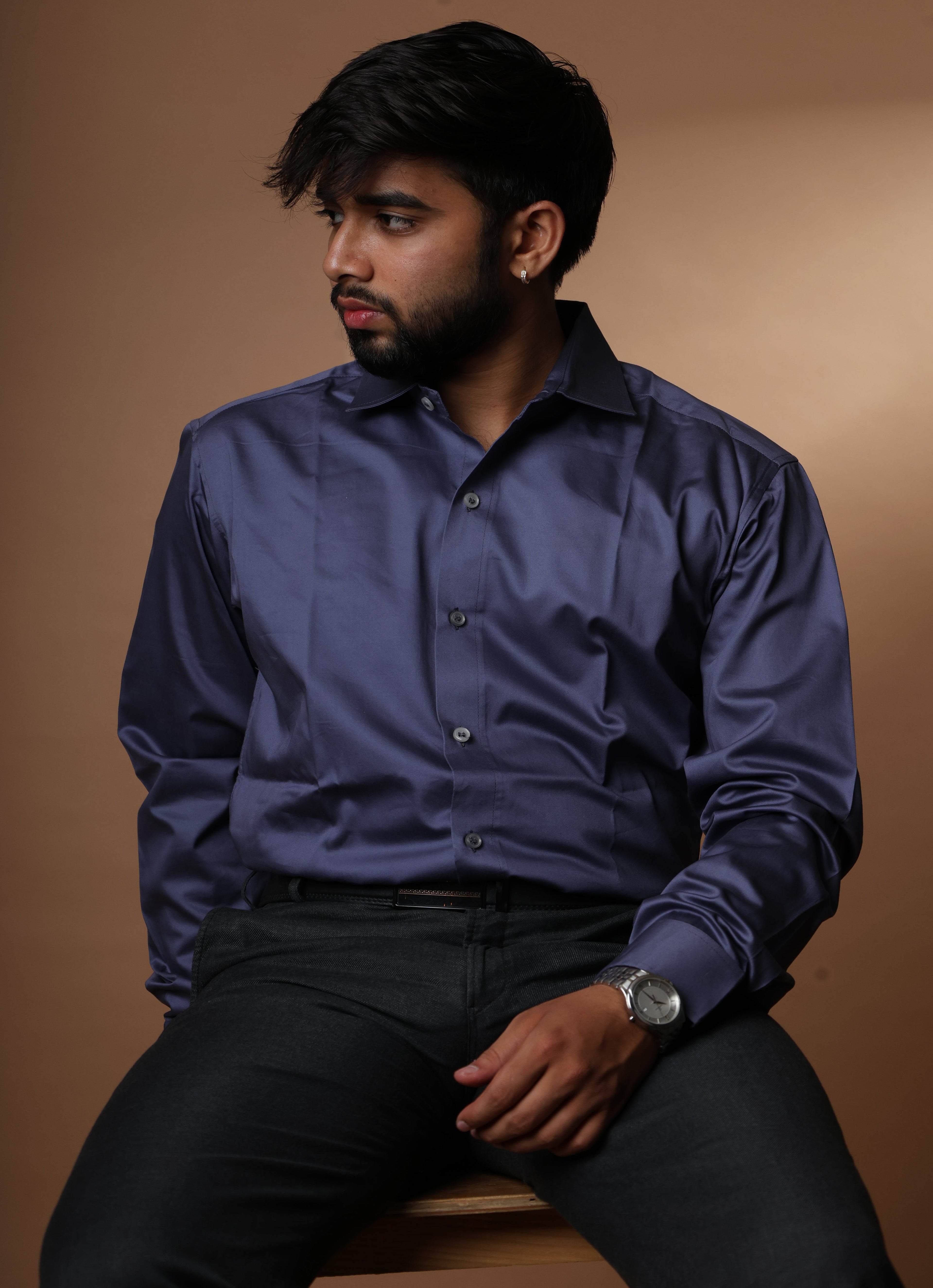 Solid Slate Blue Giza Cotton Shirt