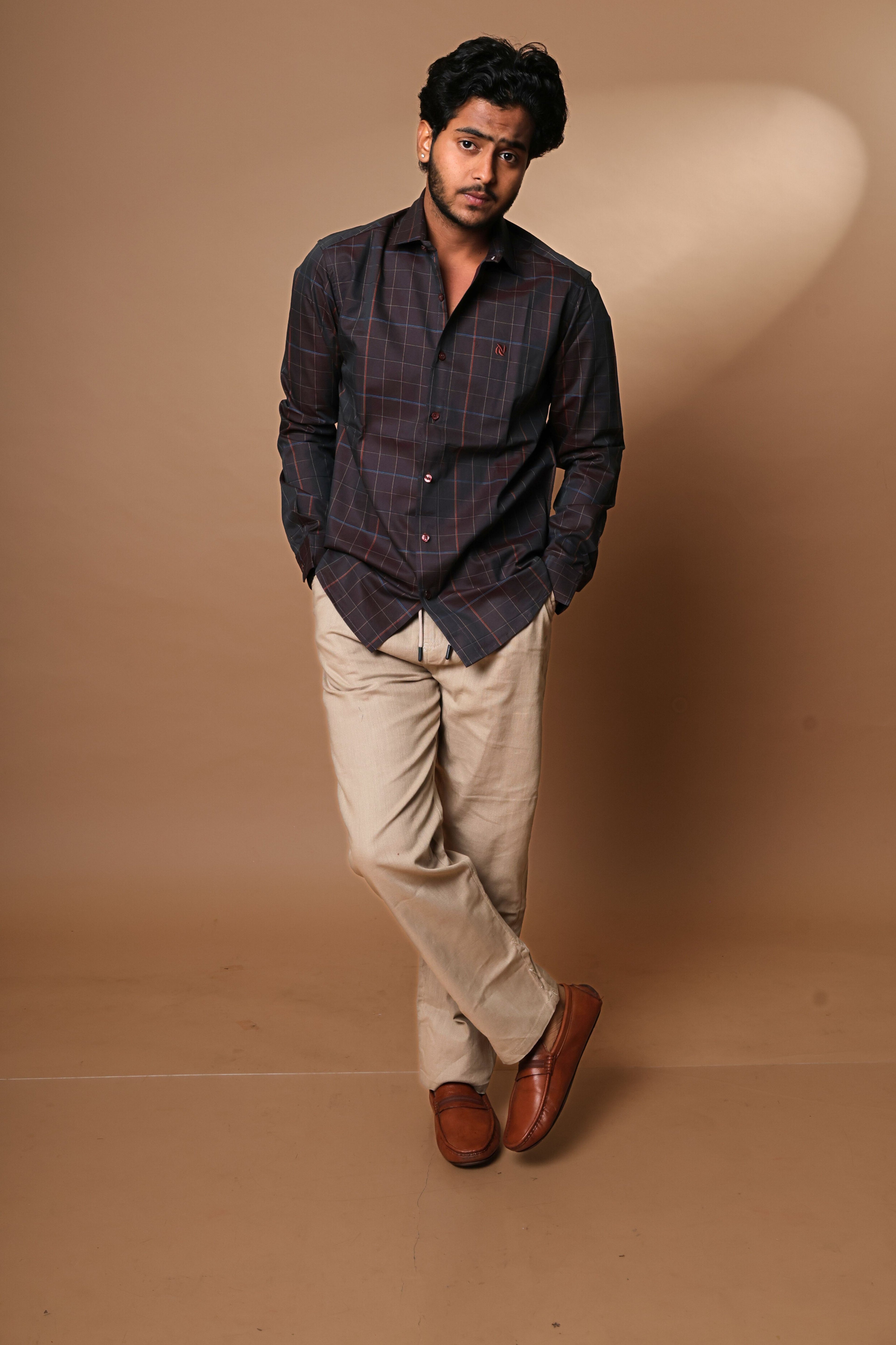 Dark Brown base with Checkered Pattern Shirt