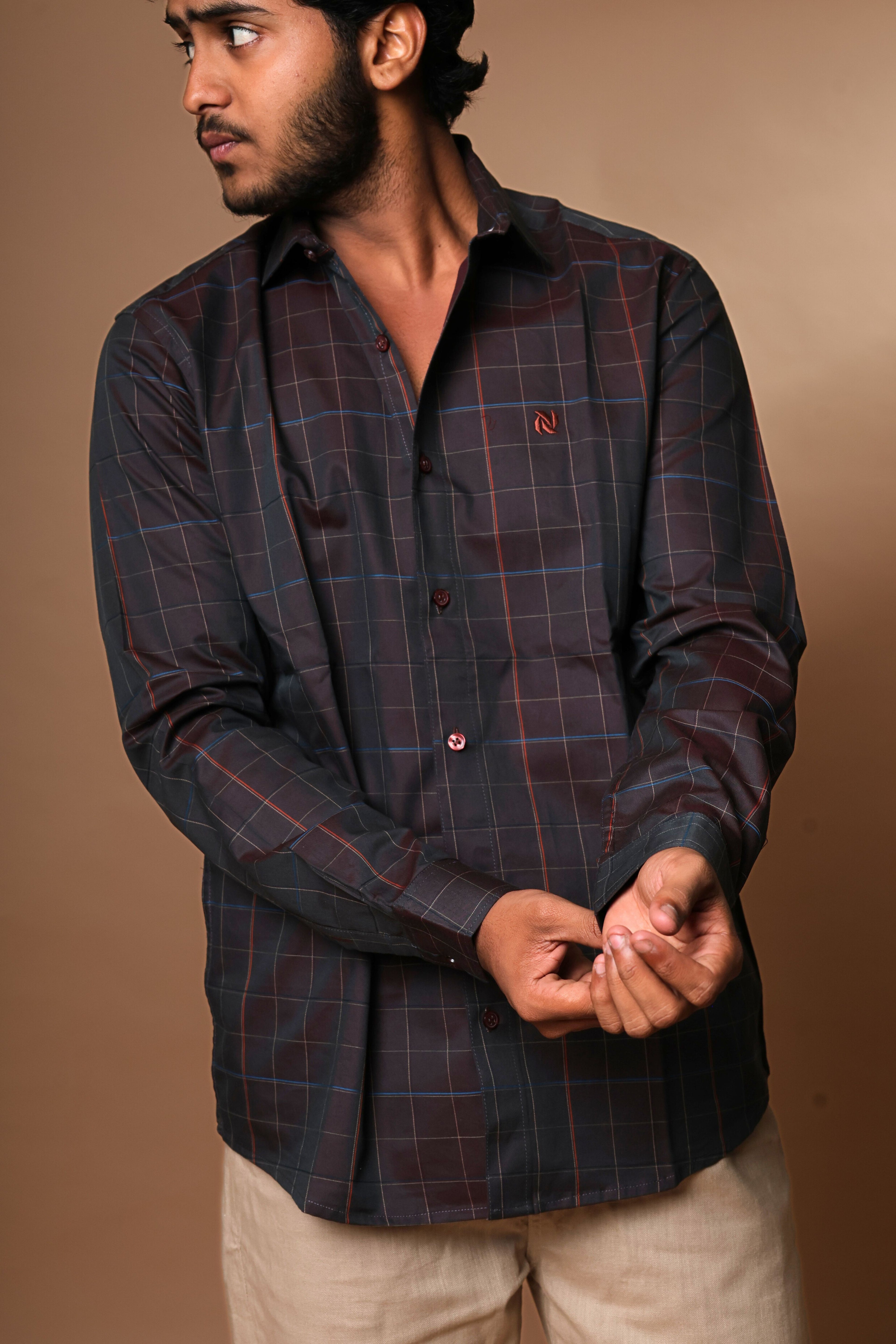 Dark Brown base with Checkered Pattern Shirt
