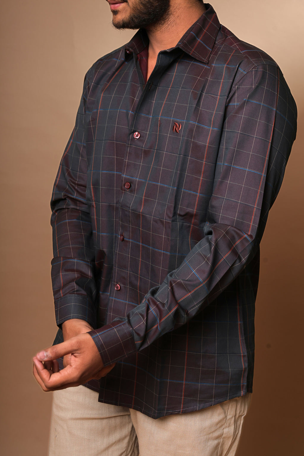 Dark Brown base with Checkered Pattern Shirt
