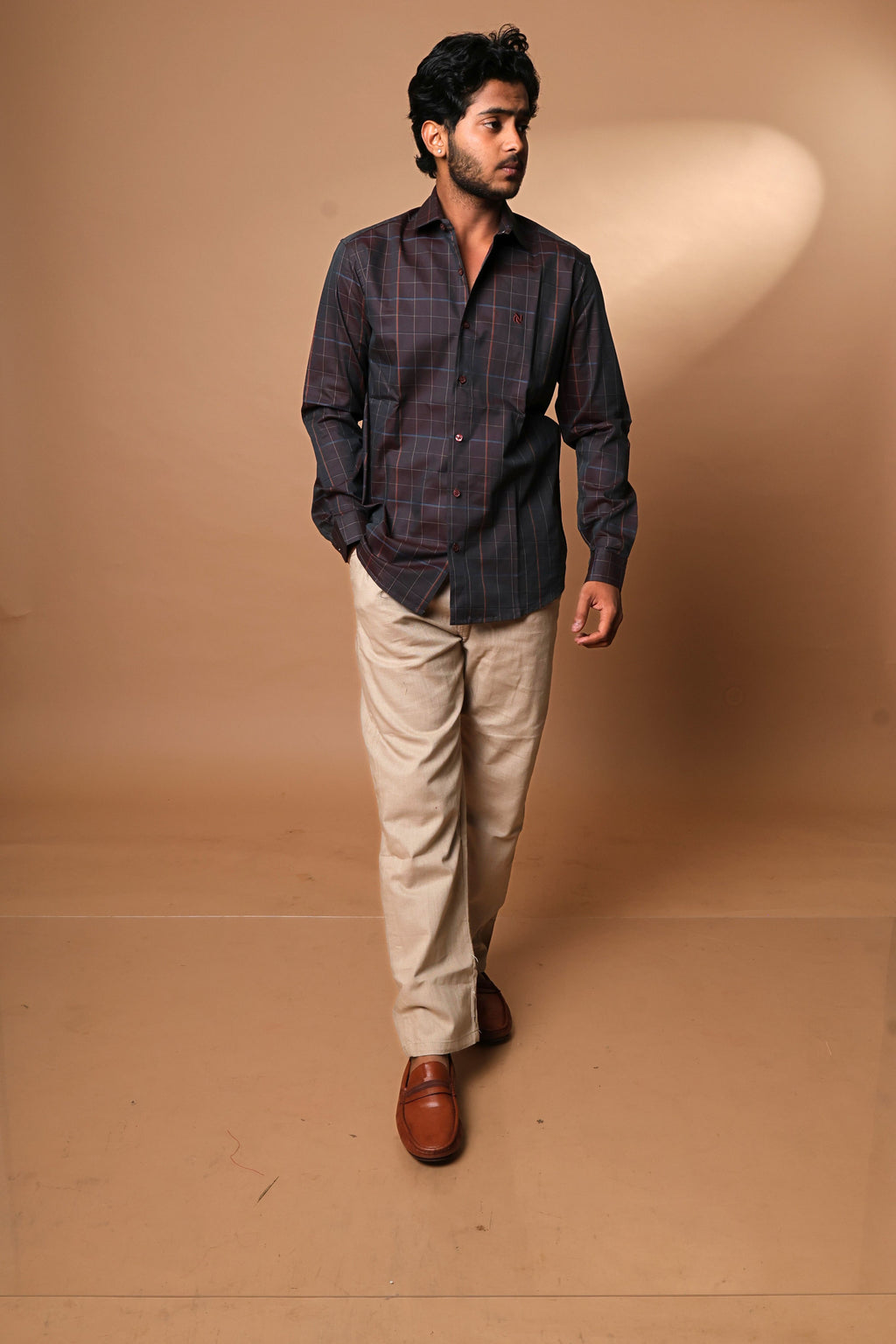 Dark Brown base with Checkered Pattern Shirt