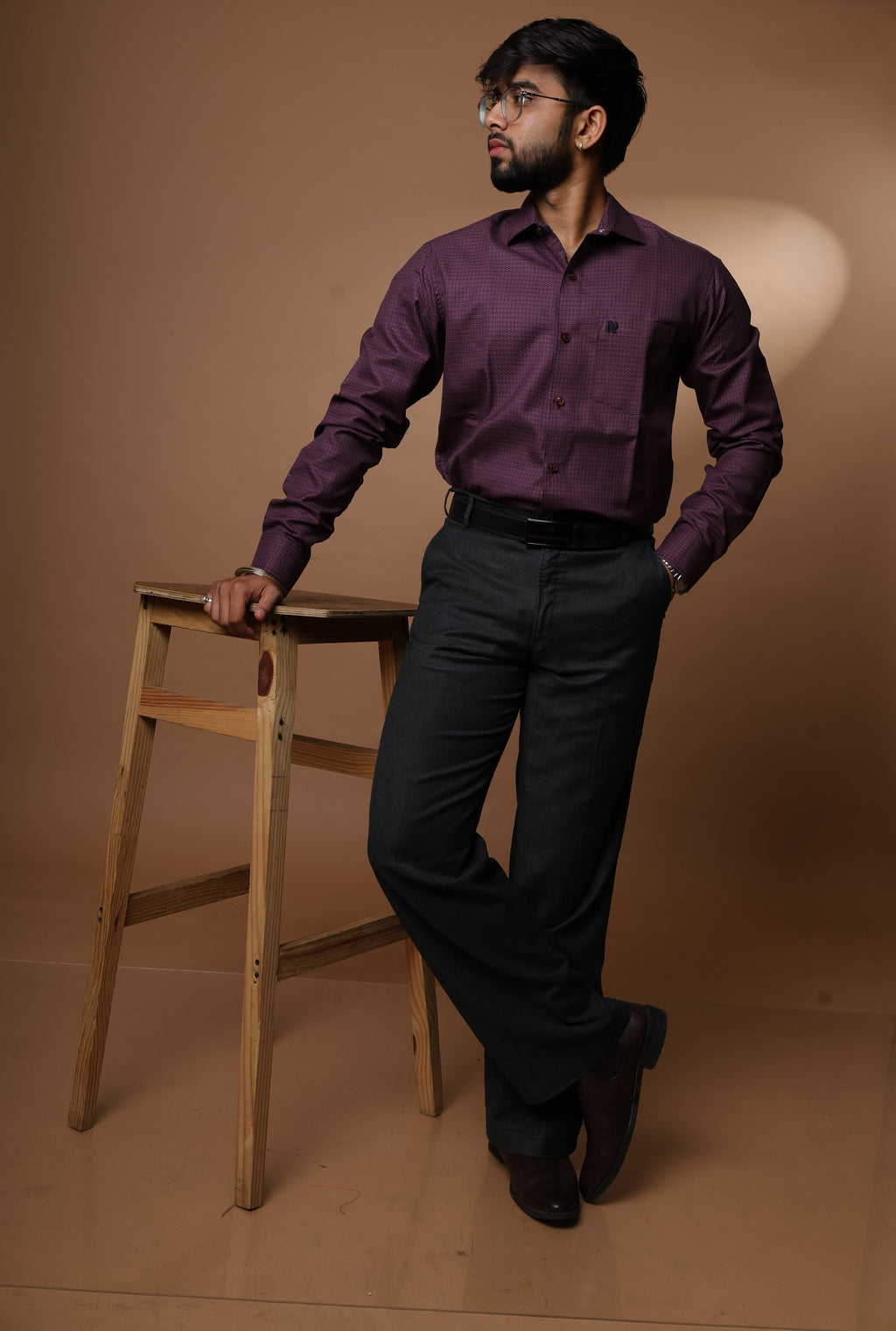 Deep Purple textured Premium cotton shirt