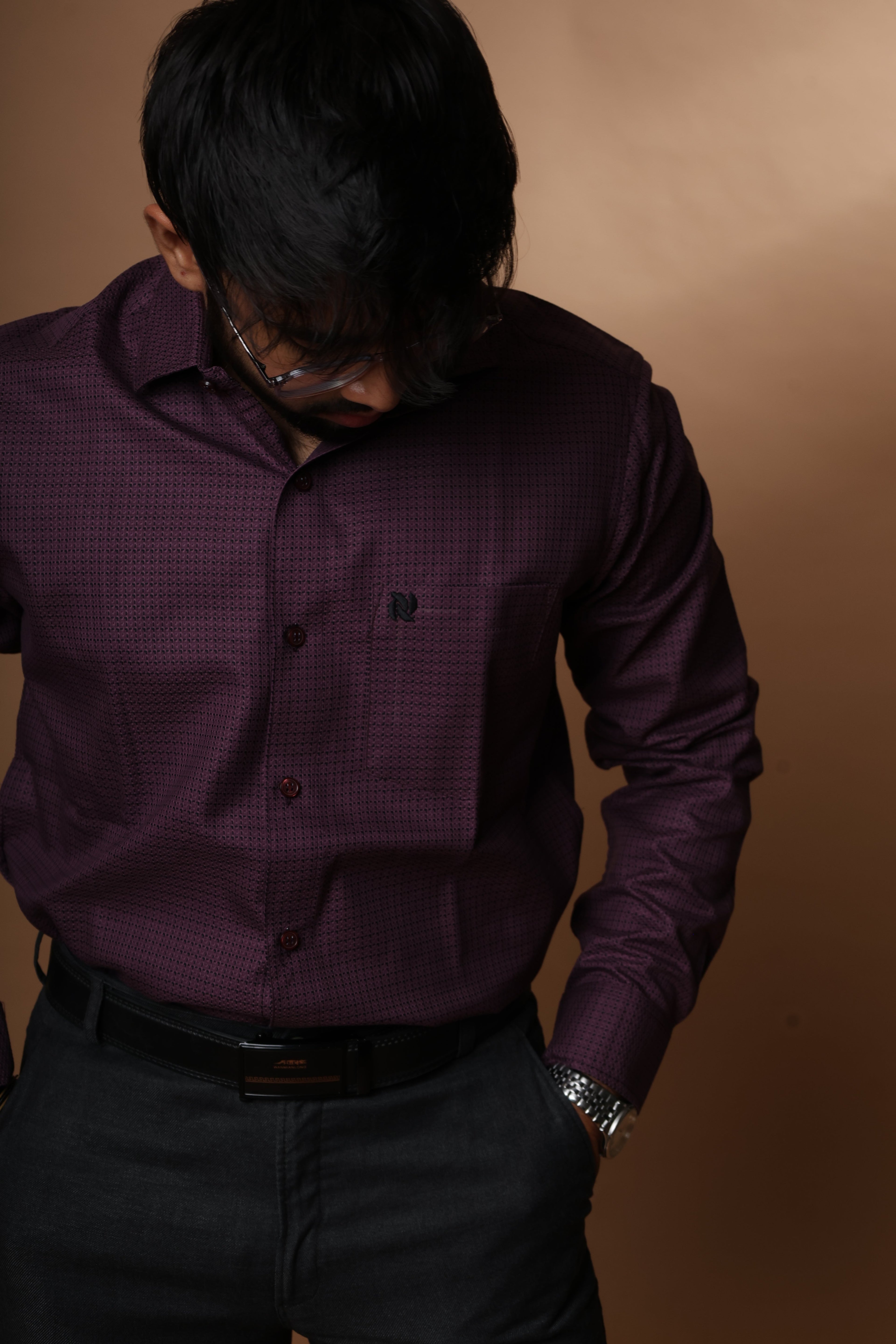 Deep Purple textured Premium cotton shirt