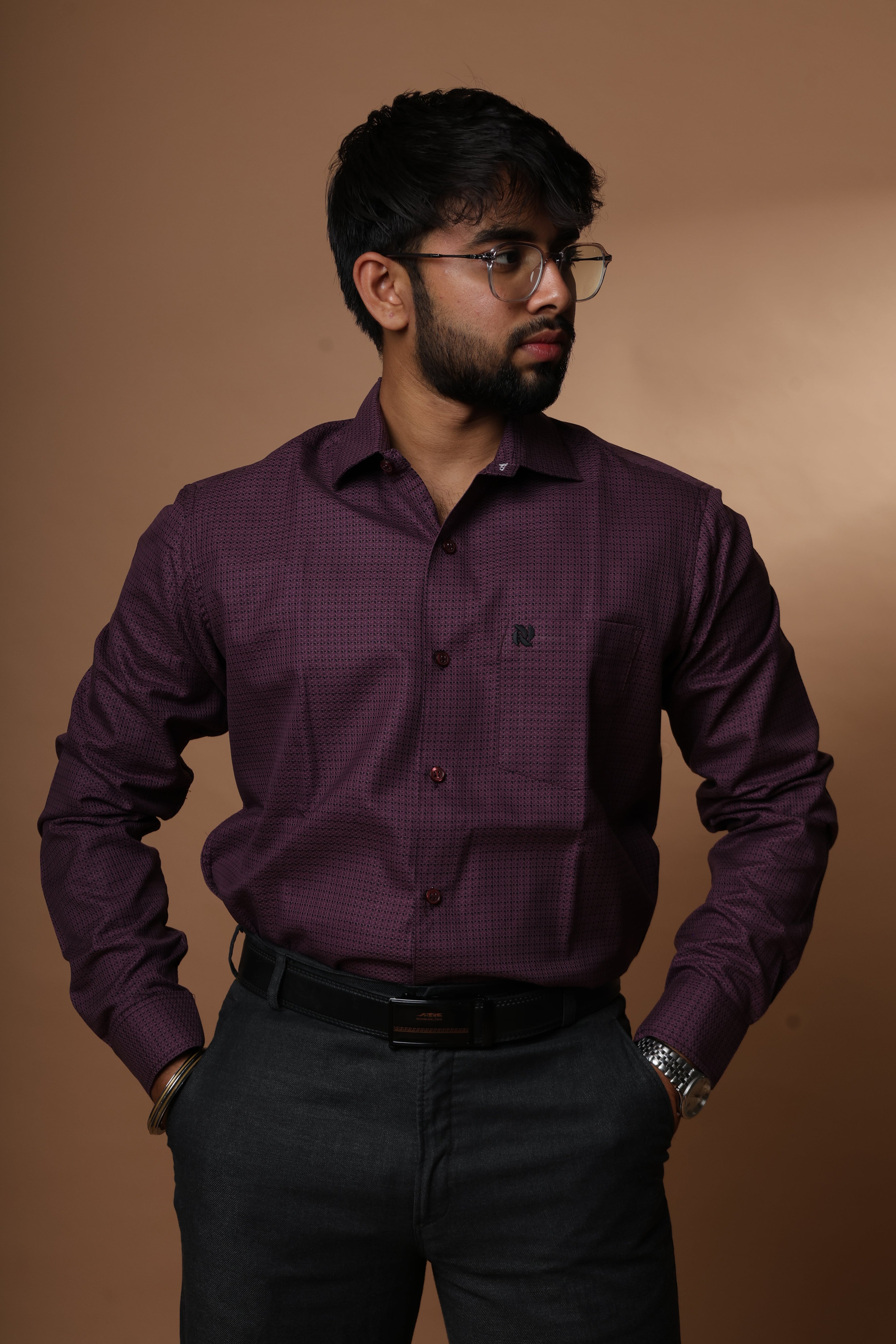 Deep Purple textured Premium cotton shirt