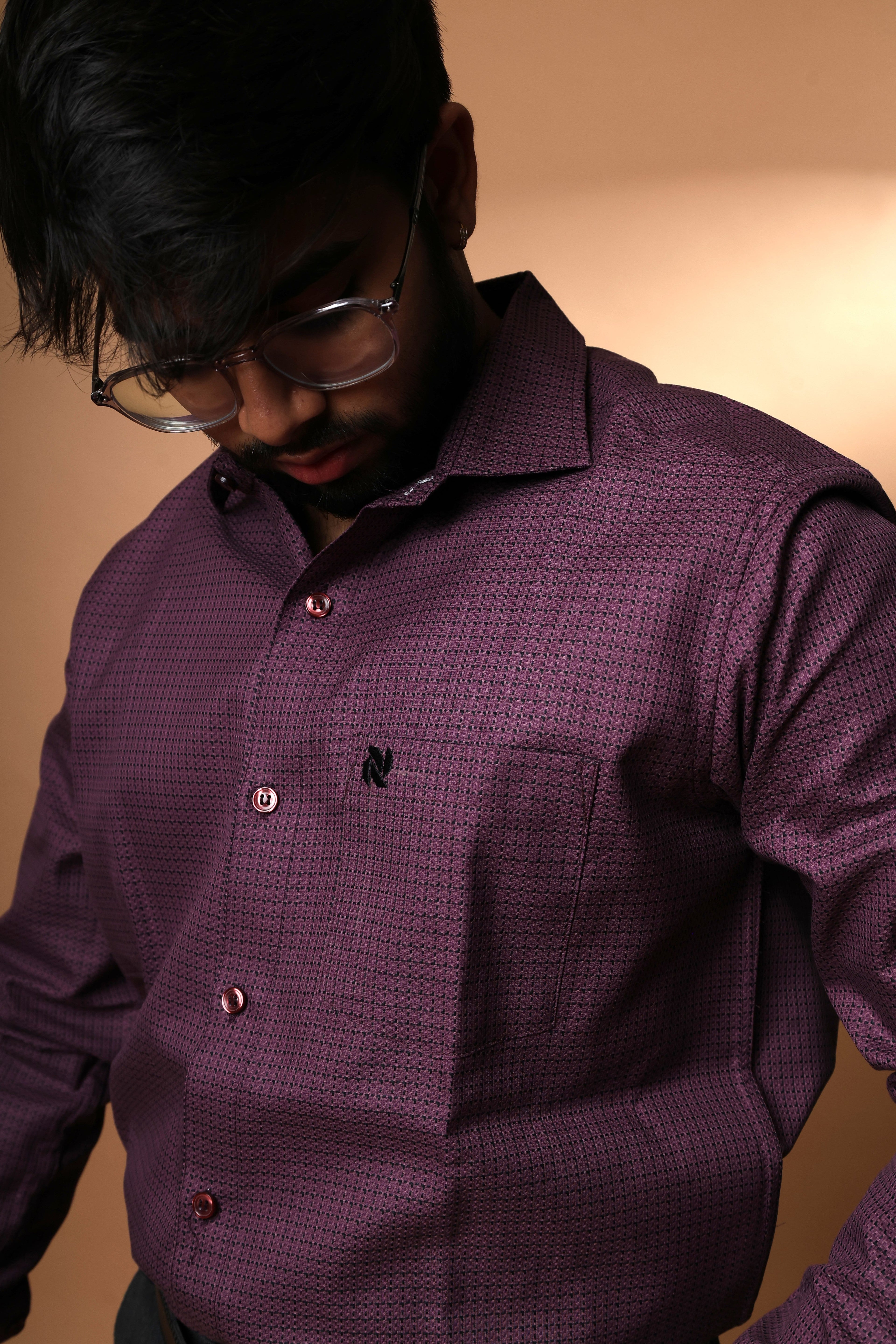Deep Purple textured Premium cotton shirt