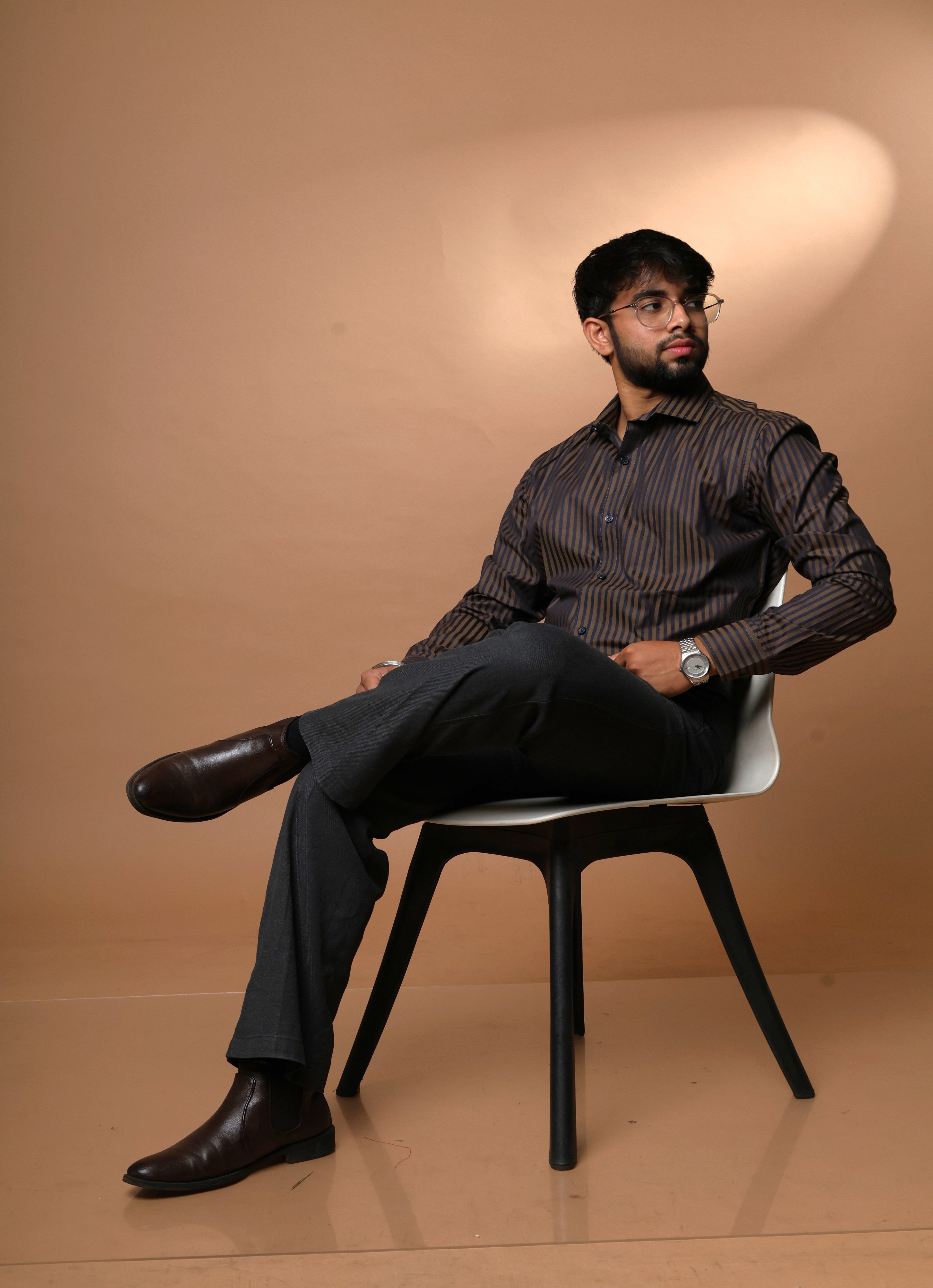 Coffee Brown with black strips Premium Giza Cotton Shirt