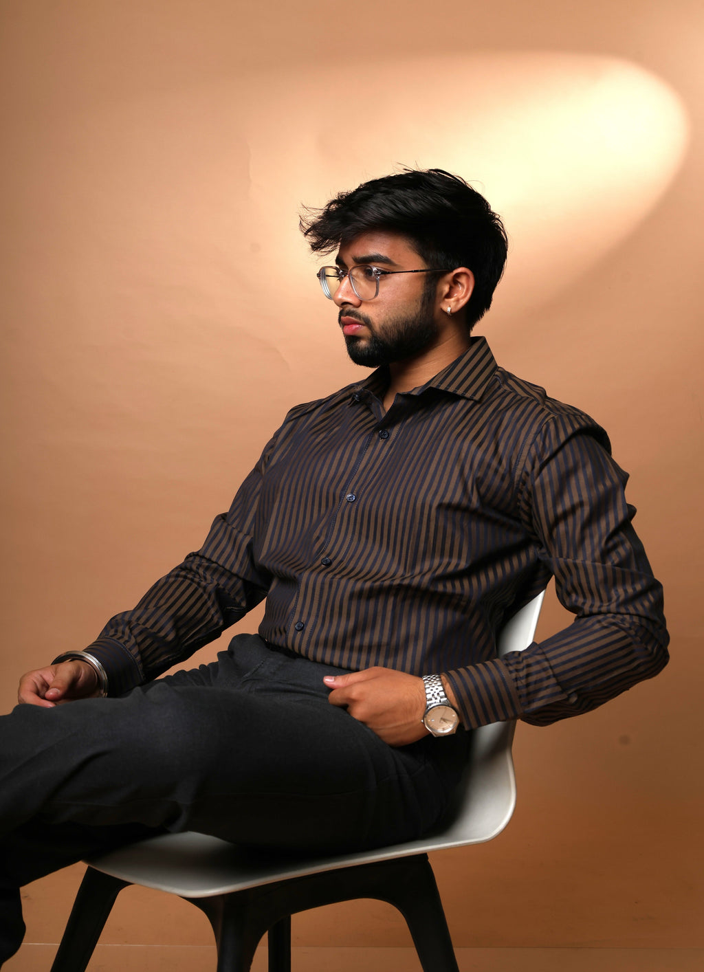 Coffee Brown with black strips Premium Giza Cotton Shirt