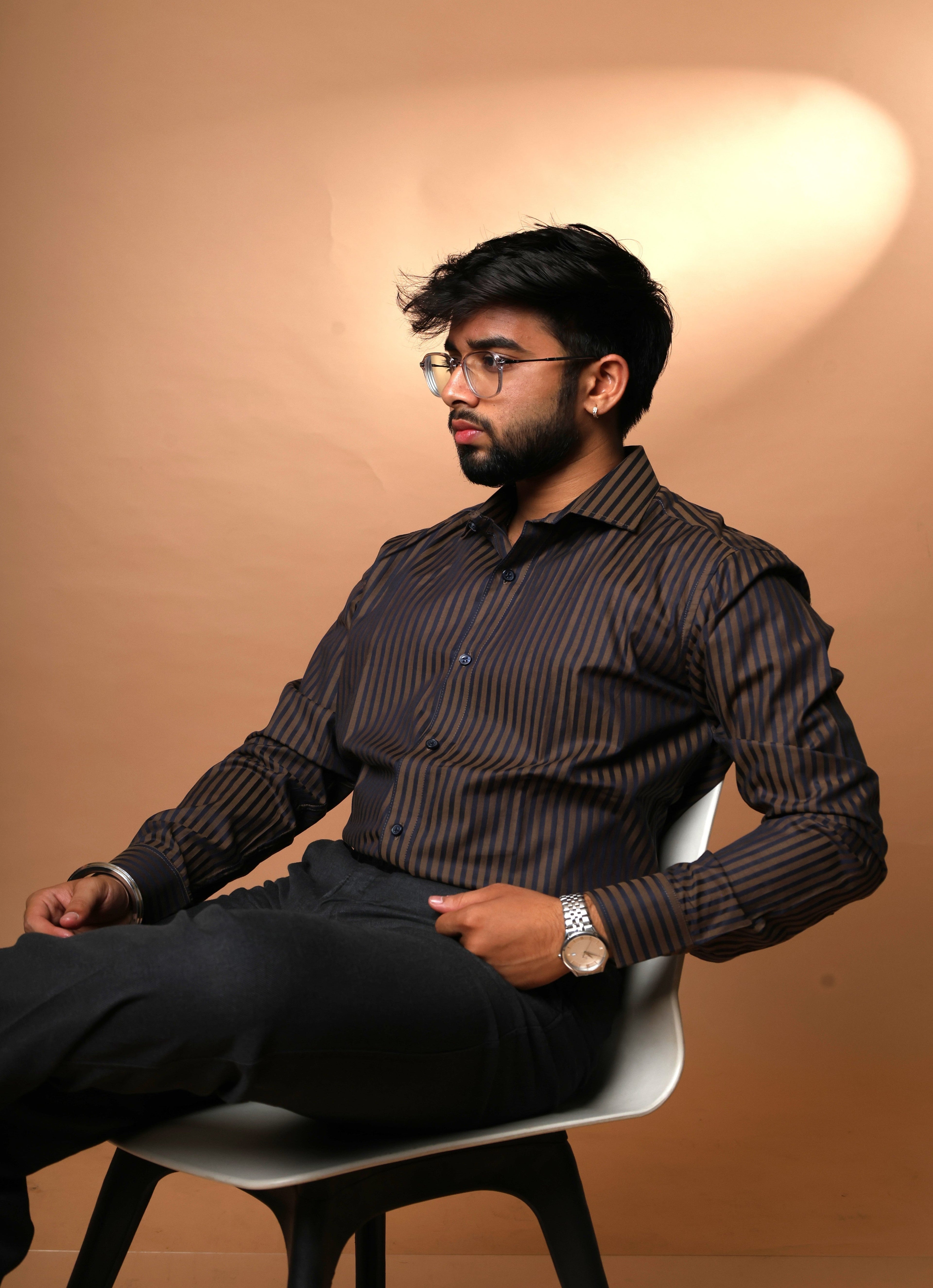 Coffee Brown with black strips Premium Giza Cotton Shirt