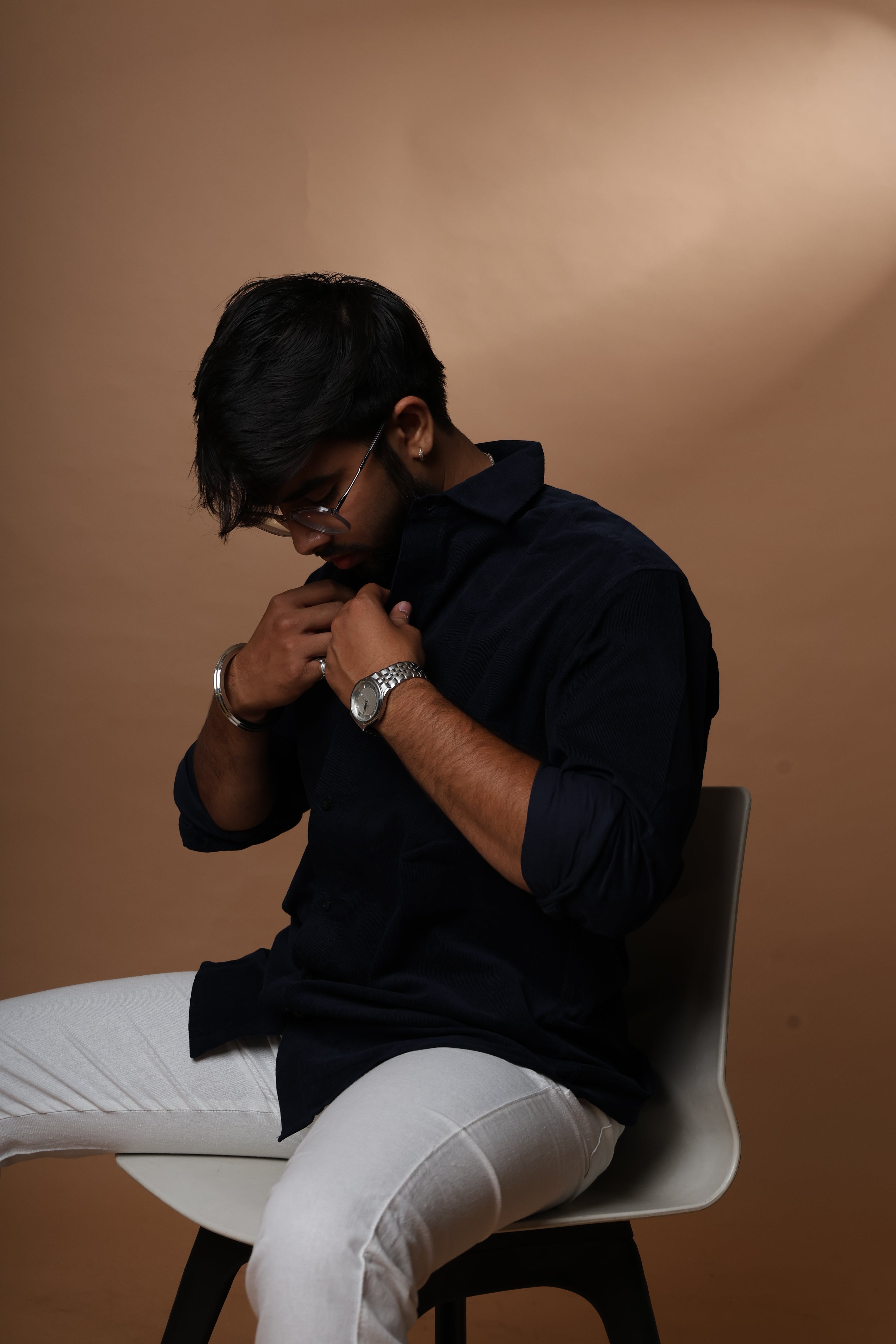 Navy blue casual corduroy shirt