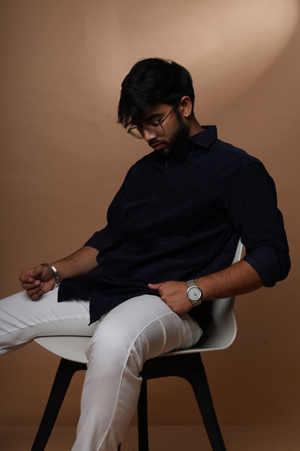 Navy blue casual corduroy shirt