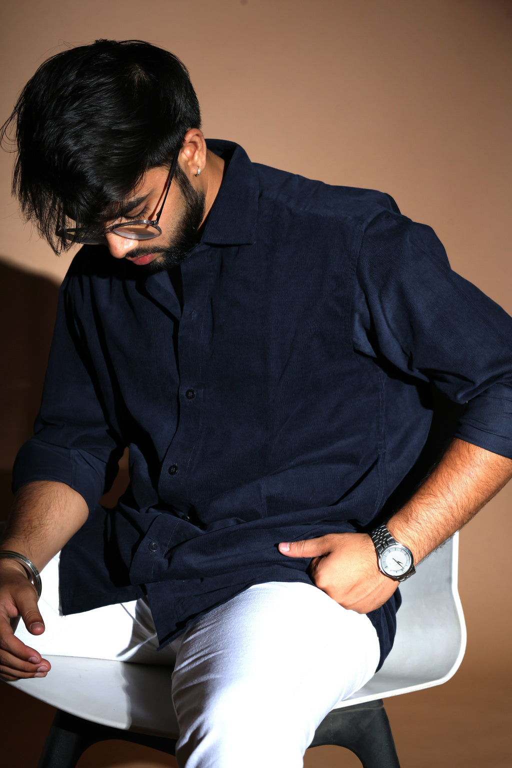 Navy blue casual corduroy shirt