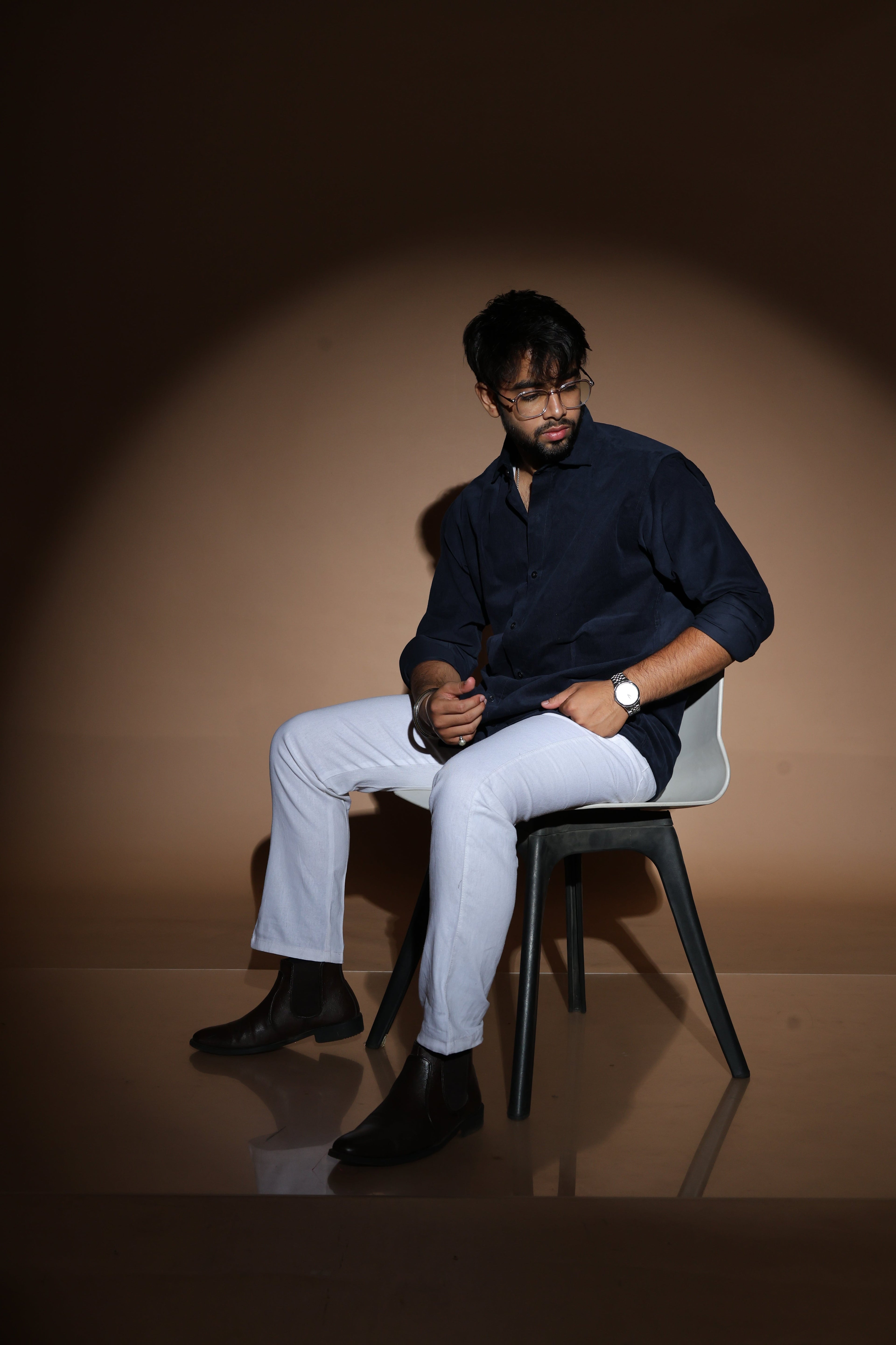 Navy blue casual corduroy shirt