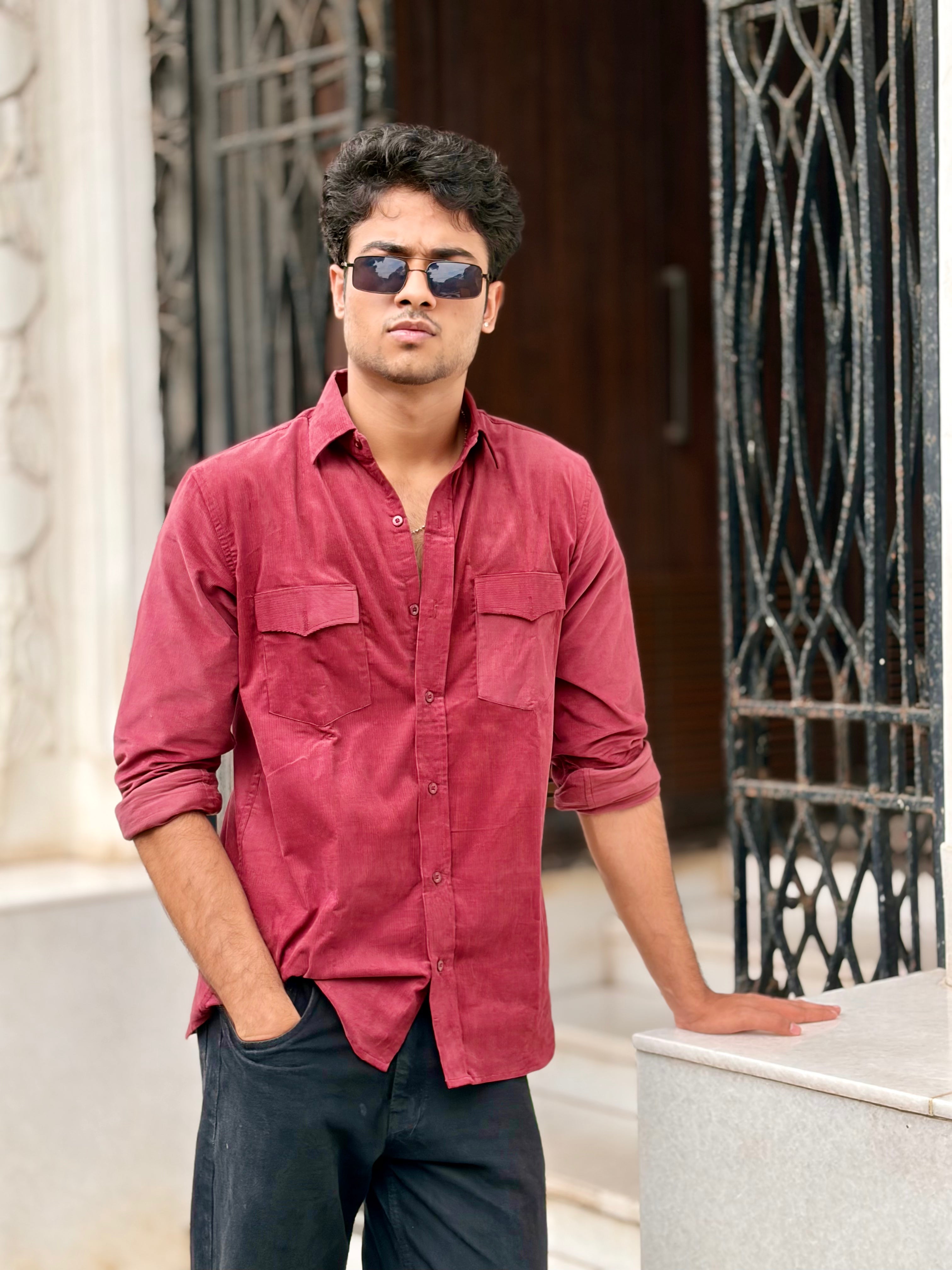 Cherry Color Corduroy Shirt